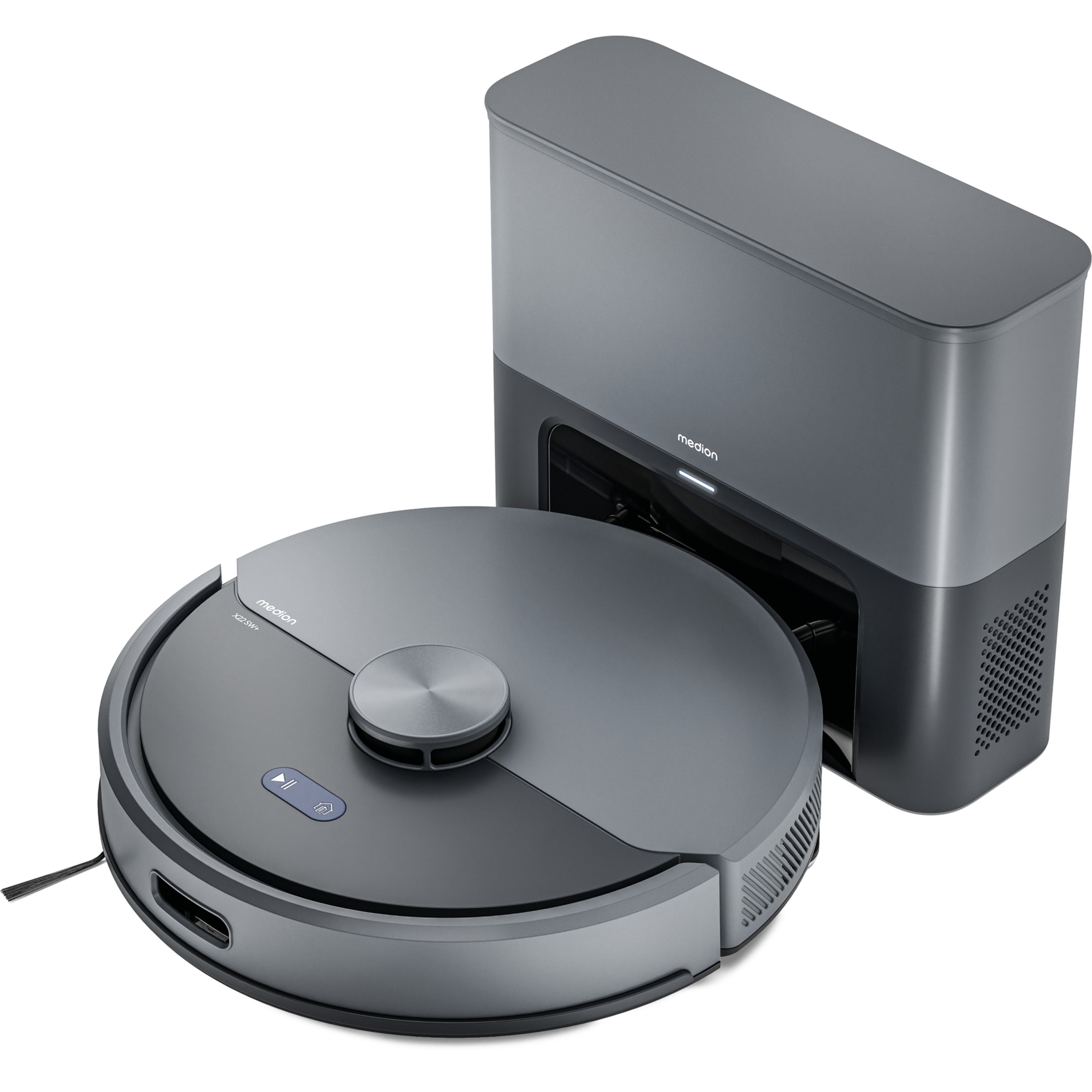 MEDION® Saugroboter mit Absaugstation X22 SW+, Wischfunktion, Lasernavigation, 5.000 Pa Saugkraft, No Go & Go Bereiche, präzise Kartenerstellung, mehrere Etagen, App-Steuerung