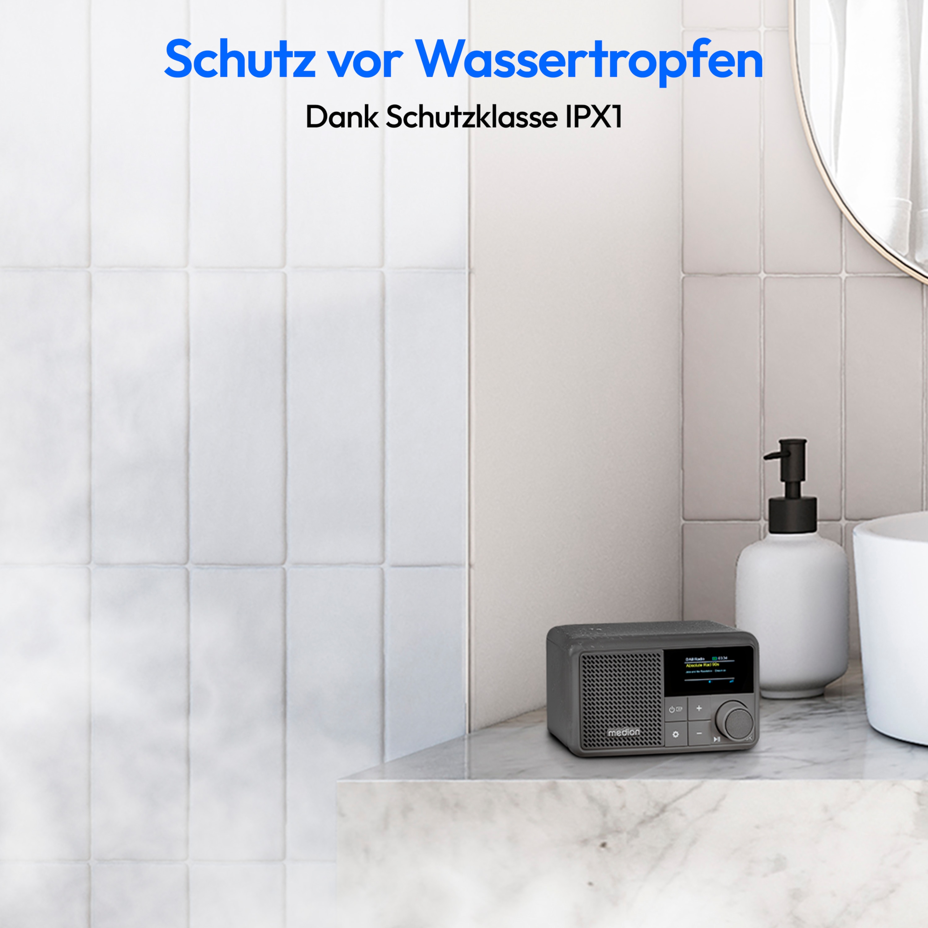 MEDION® LIFE® S66822 Tragbares DAB+ Radio, Farb-TFT Display 3,73 cm (1,47''), DAB+/UKW-Radio (je 40 Senderspeicher), Bluetooth® 5.3, integrierter Akku, extra kompakt, 2 W RMS