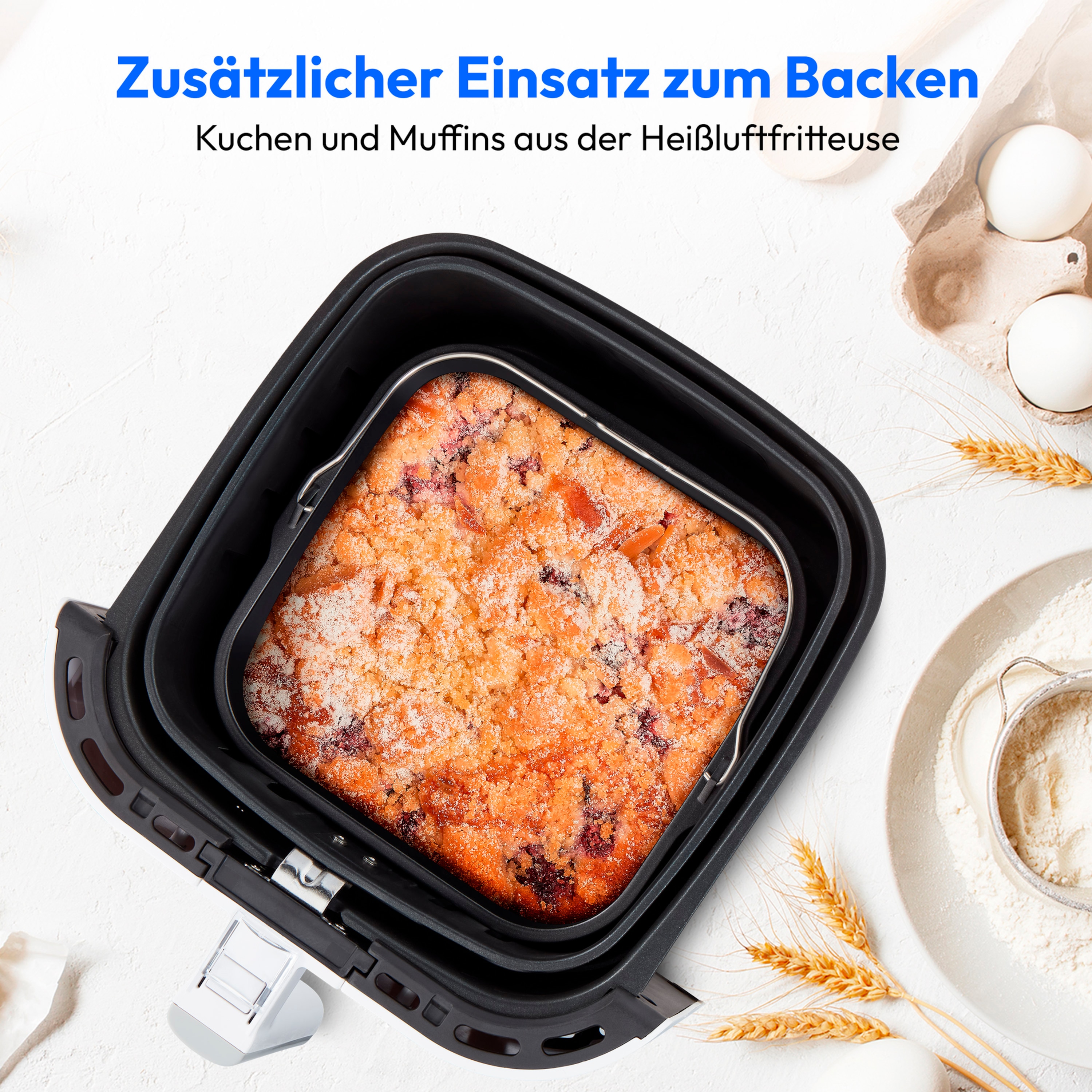 MEDION® LIFE® E40 XL M Heißluftfritteuse MD 11740, 100 Rezepte in der Life+ App, ölfreies Frittieren, 9 Automatikprogramme, 5,2 L Korbvolumen