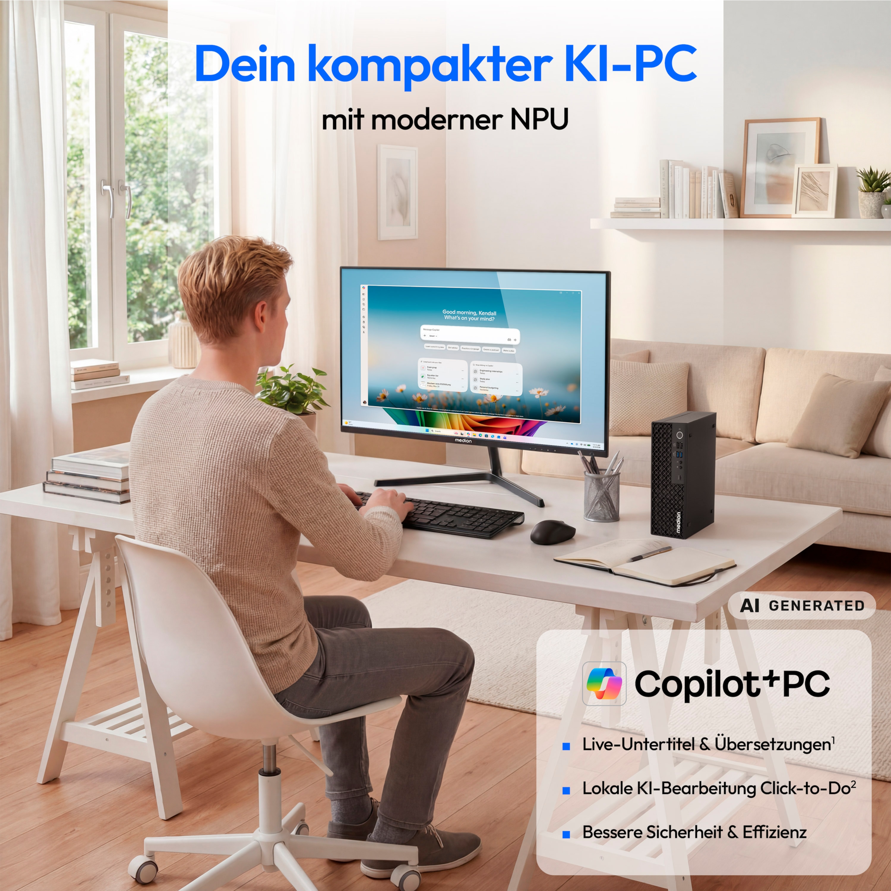MEDION® Picoworx T80 III Mini PC; Copilot+ PC, Intel® Core™ Ultra 7 256V, Windows 11 Home, 512 GB SSD, 16 GB RAM