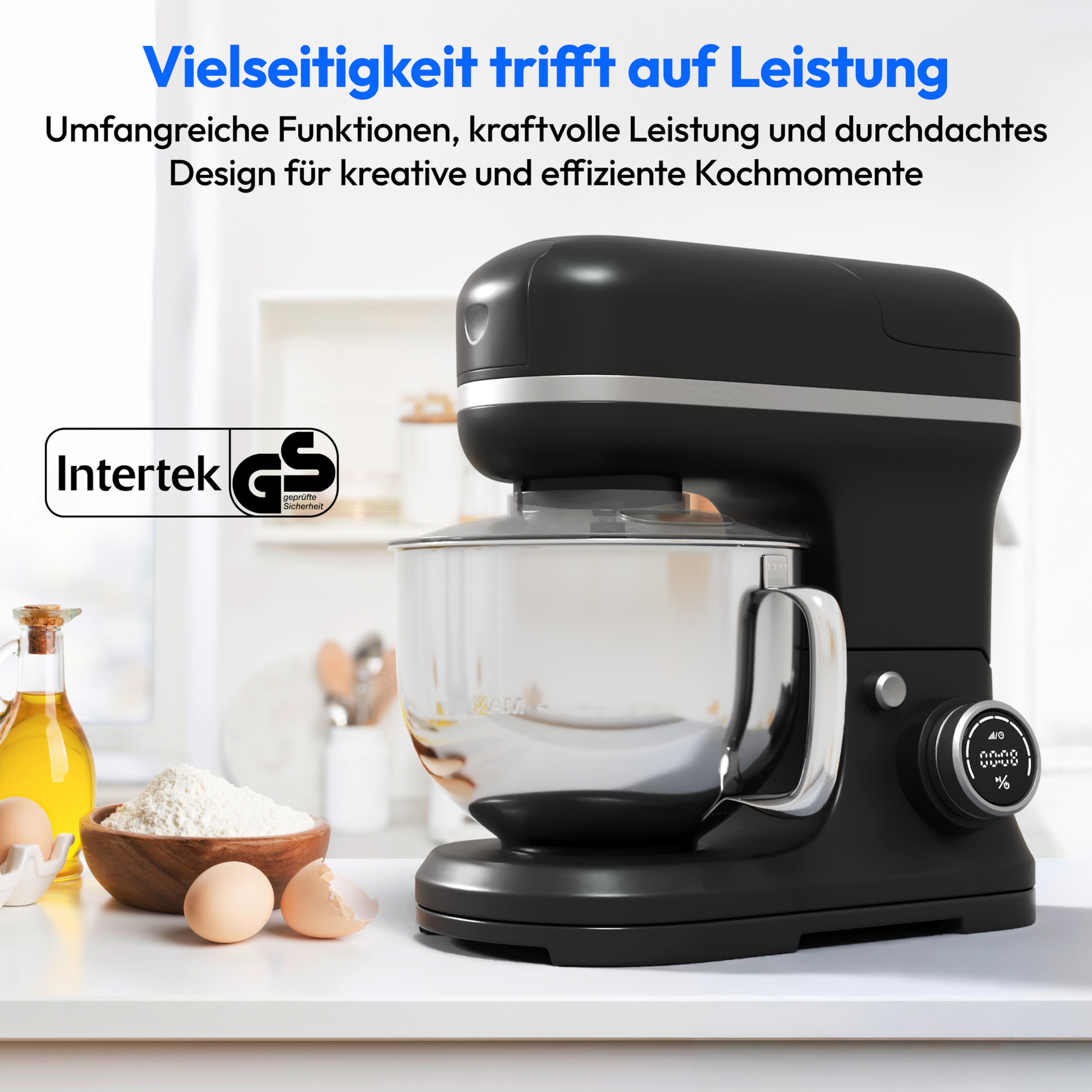 MEDION® LIFE® 3-in-1 Digitale Küchenmaschine MD18430, 1.200 W, 8 Geschwindigkeitsstufen, Digitales Sensor-Touch-Display, umfangreiches Zubehör