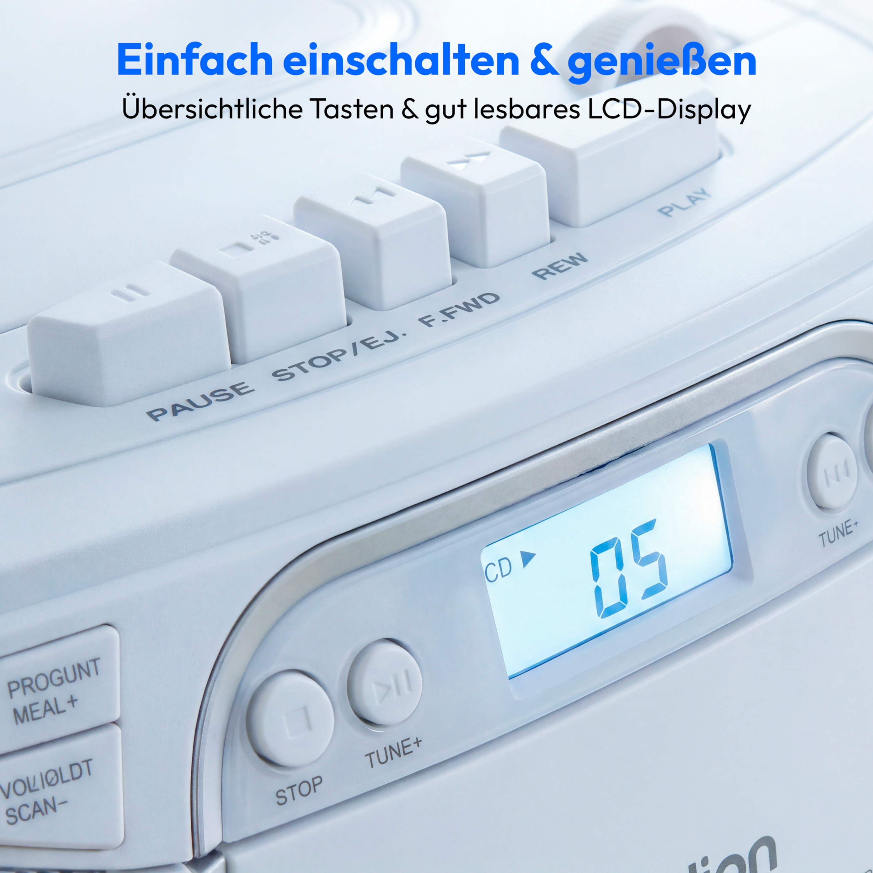 MEDION® LIFE E66476 Tragbare CD-Boombox blau, CD-Player, Kassettendeck, FM-Radio, USB-MP3-Wiedergabe, 30 Senderspeicher, Batteriebetrieb