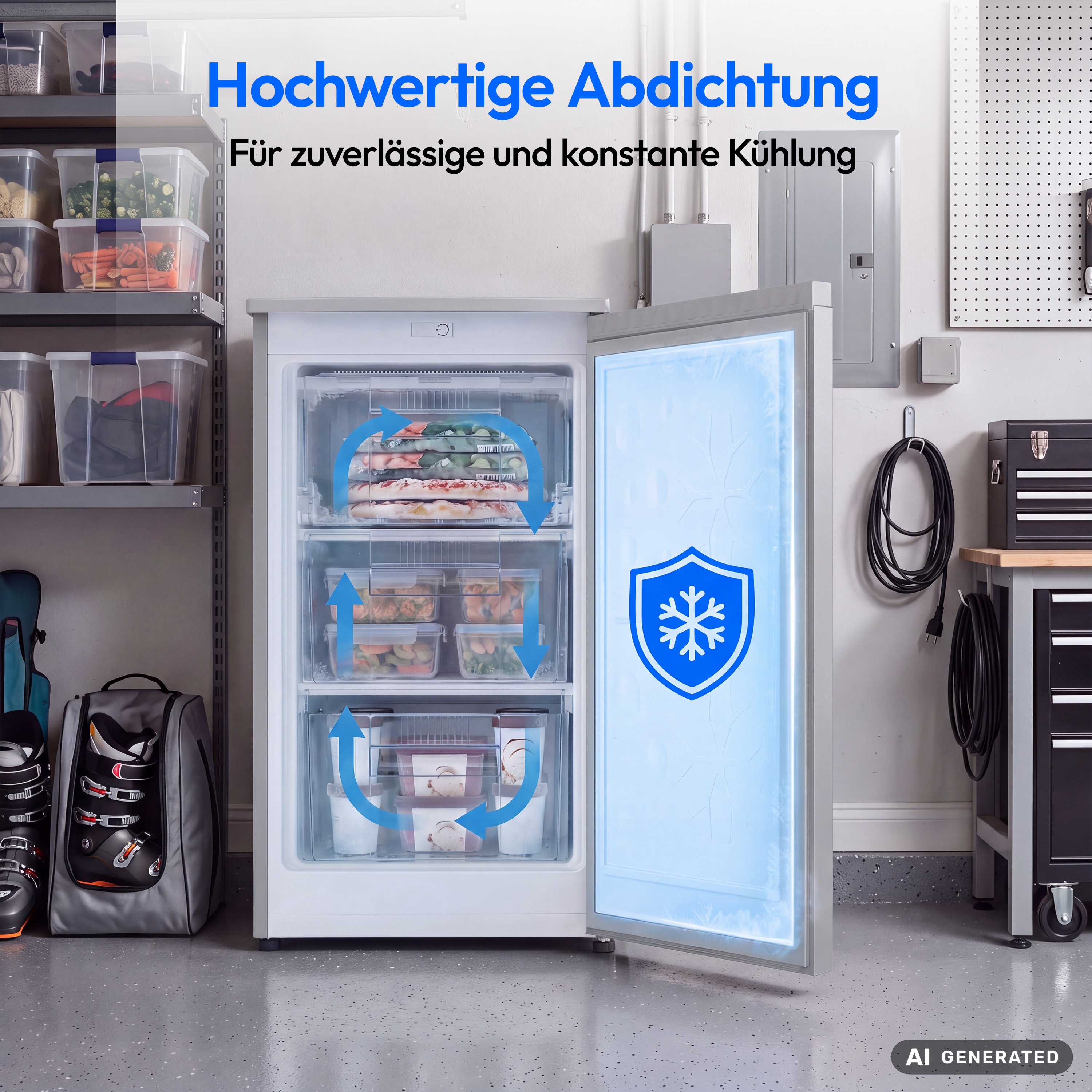 MEDION® LIFE Gefrierschrank MD370018 Silber, 85 L Nutzinhalt, 3 Türfächer, manuelle Abtauung, Temperaturbereich 0–5 °C, Energieklasse C, leiser Kompressorbetrieb (39 dB), wechselbarer Türanschlag