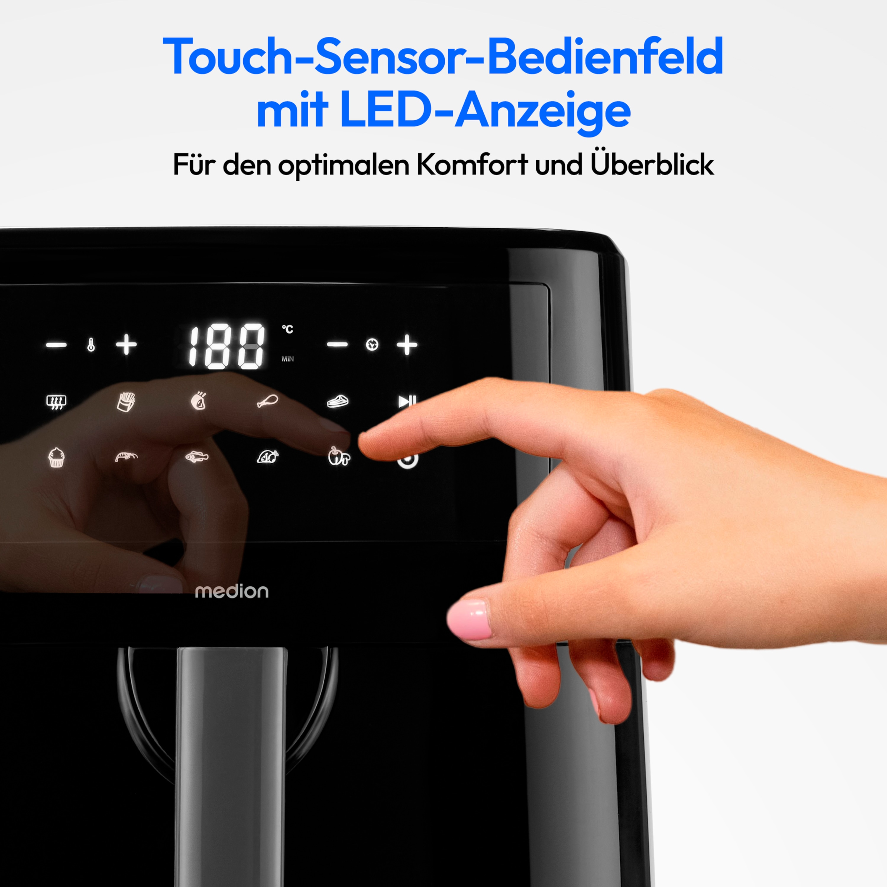 MEDION® LIFE® P10 XL Duo Heißluftfritteuse MD 11750, 100 Rezepte in der Life+ App, mit 2 Heizelementen, 2.150 W Gesamtleistung, ölfreies Frittieren, 9 Automatikprogramme, 6,8 L Nutzinhalt
