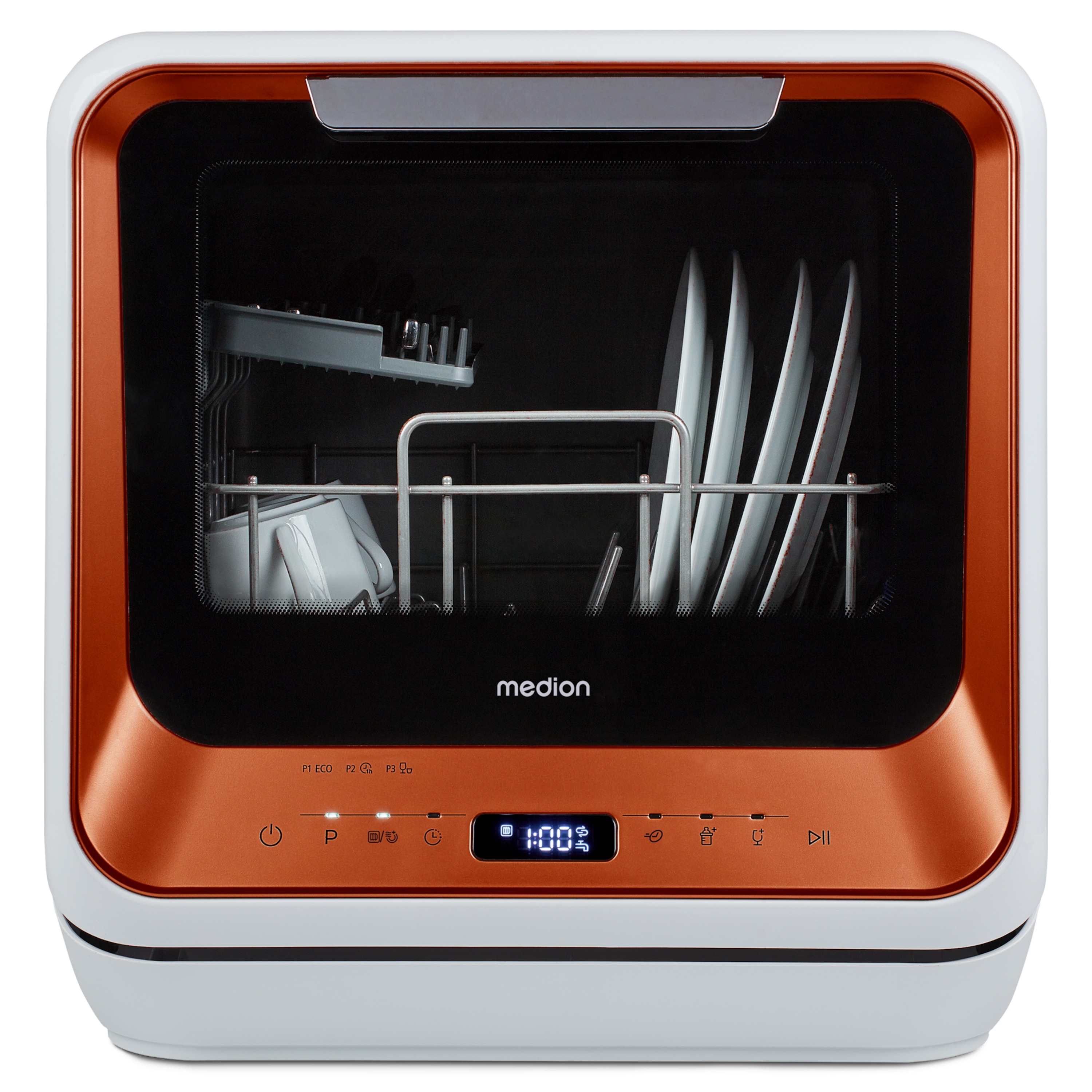 MEDION® LIFE® Mini-Geschirrspüler DWT20 (MD37763), für 2 Gedecke, 6 Reinigungsprogramme, Startzeitvorwahl
