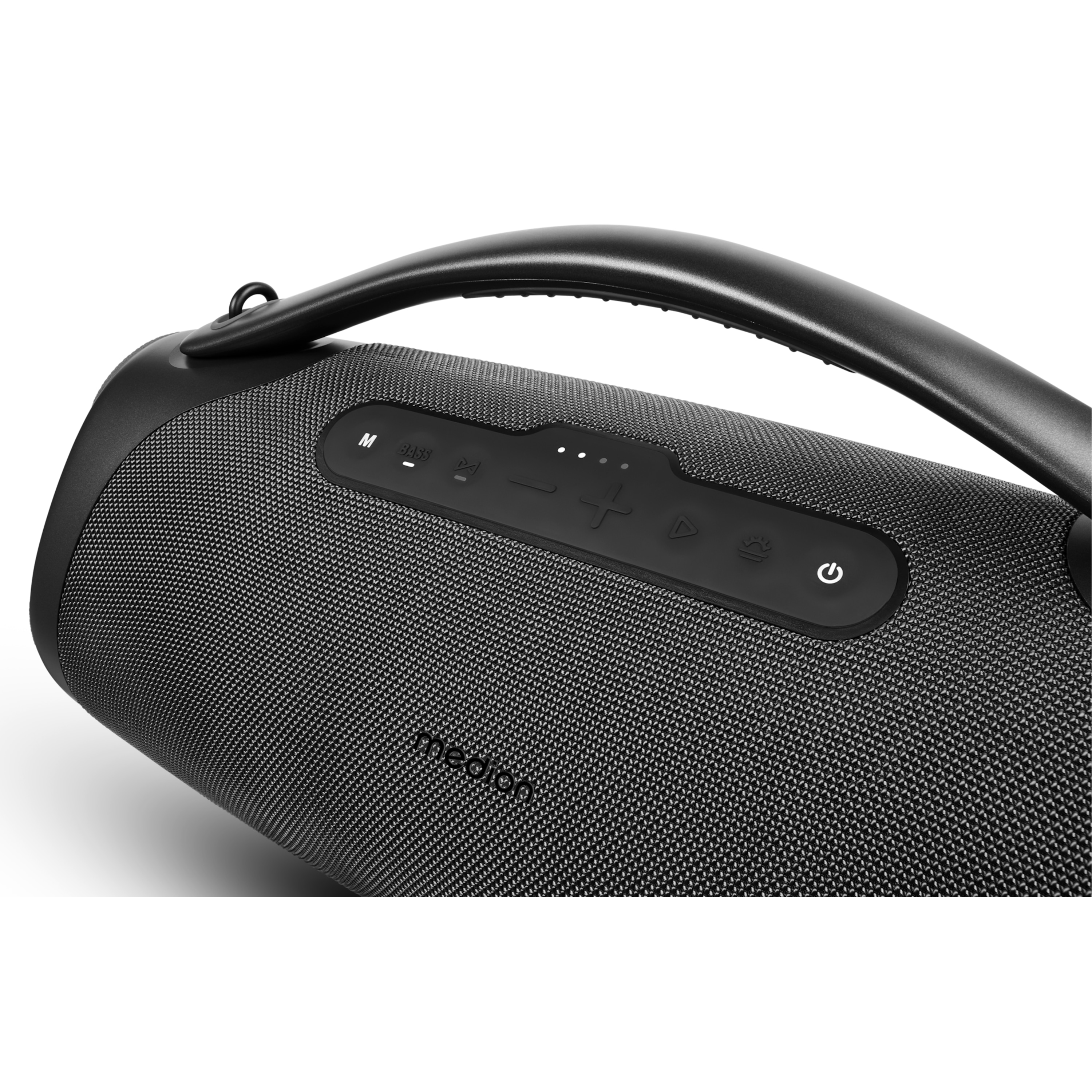 MEDION® LIFE® P61768 Tragbarer Bluetooth® Lautsprecher XL, Dual Illuminated & Lightstrip (RGB-Lichteffekte), Bluetooth® 5.3, integrierter Akku mit bis zu 30 Stunden Laufzeit, robustes & mobiles Design, 2 x 25 W + 50 W RMS