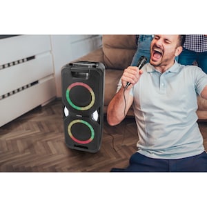 MEDION® LIFE PE-1 Pure Partylautsprecher, PLL-UKW Radio, Bluetooth® 5.4, satter Sound, verschiedene Lichteffekte, X-Bass Bassanhebung, inkl. Mikrofon, 2 x 25 W RMS Ausgangsleistung