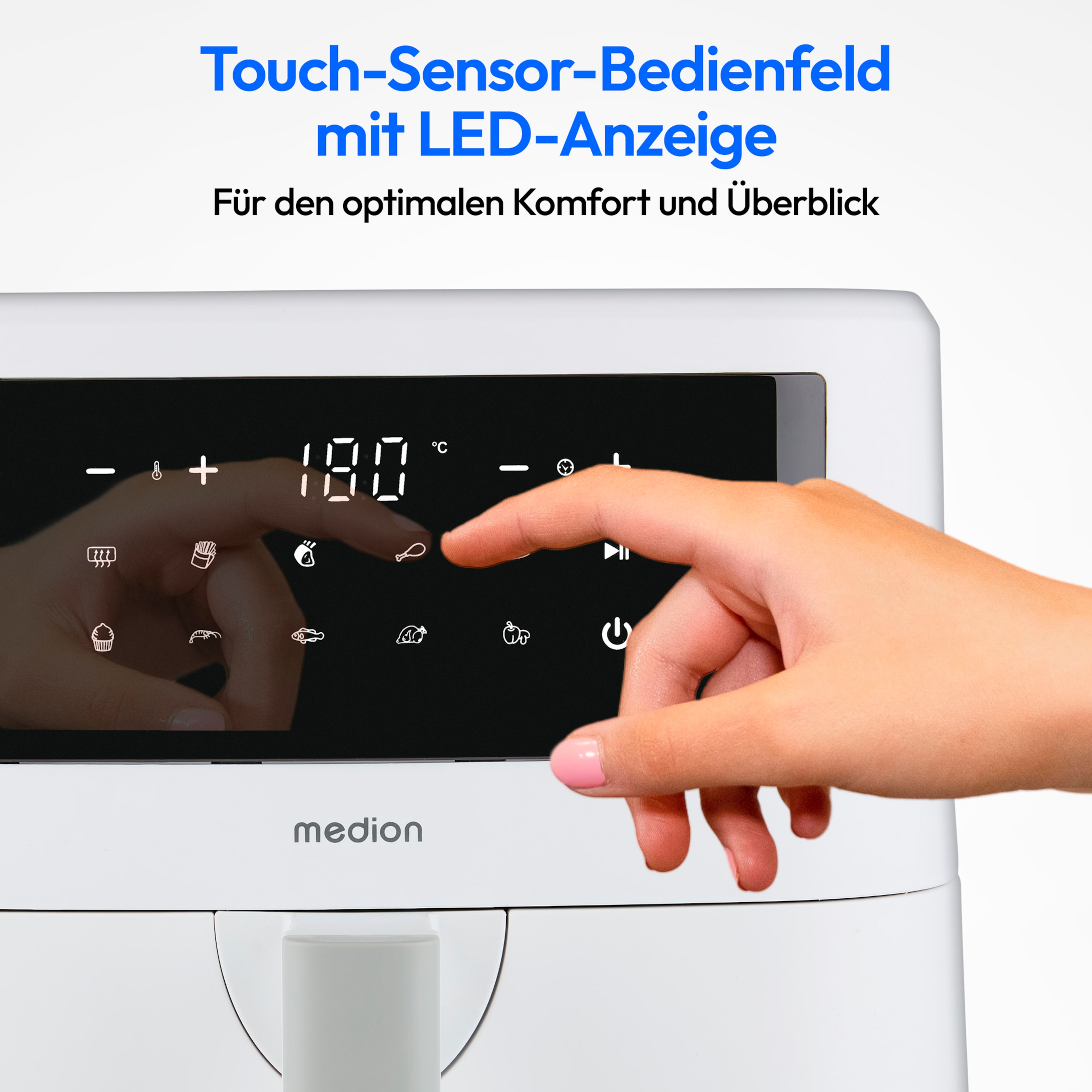 MEDION® LIFE® P10 XL Duo matt Heißluftfritteuse MD 11750, 100 Rezepte in der Life+ App, mit 2 Heizelementen, 2.150 W Gesamtleistung, ölfreies Frittieren, 9 Automatikprogramme, 6,8 L Nutzinhalt