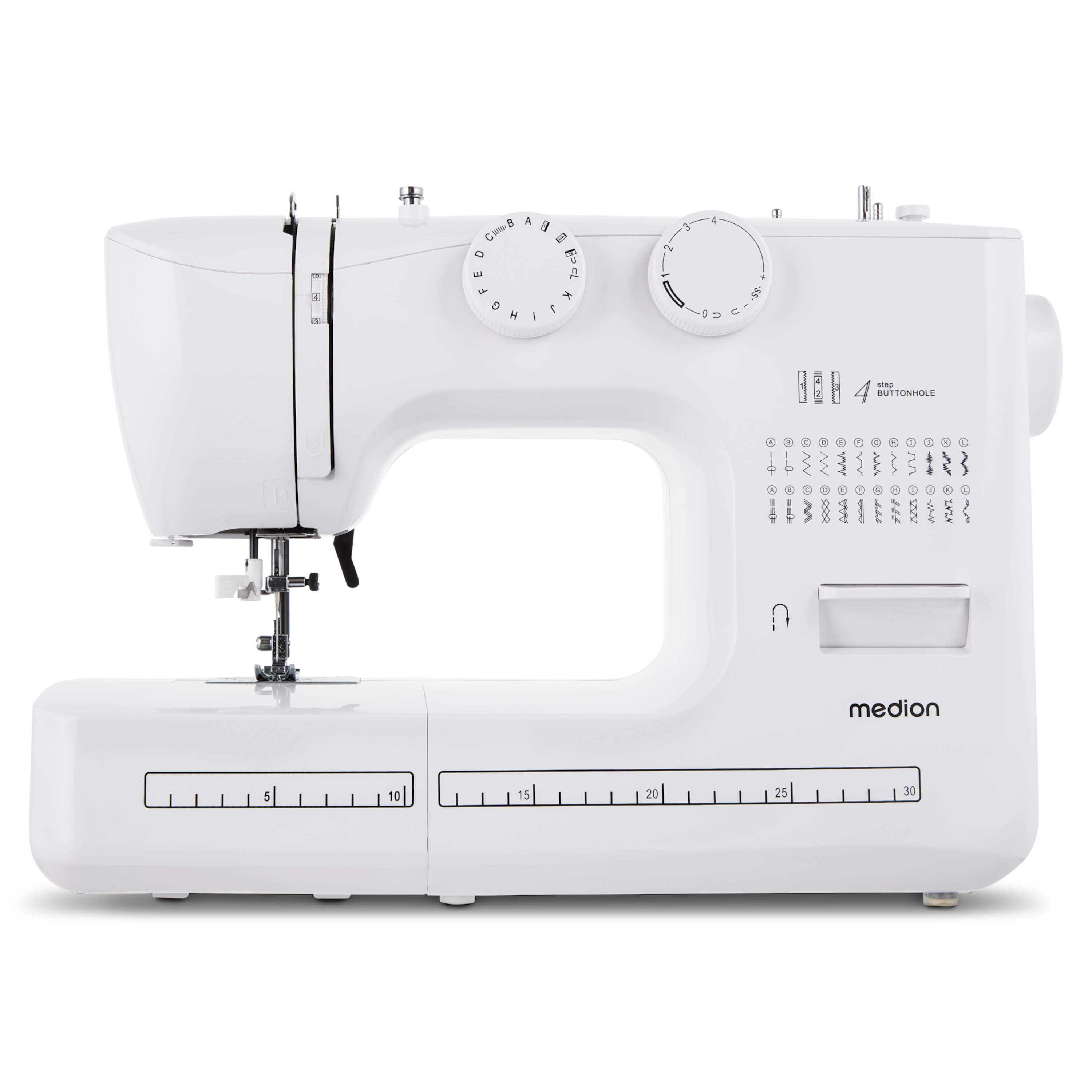 MEDION® LIFE® Freiarm-Nähmaschine SM60 (MD10689), einstellbare Stichlänge und Stichbreite, automatischer Einfädler, 60 verschiedene Stichmuster, integriertes Zubehörfach, 60 Watt Motorleistung