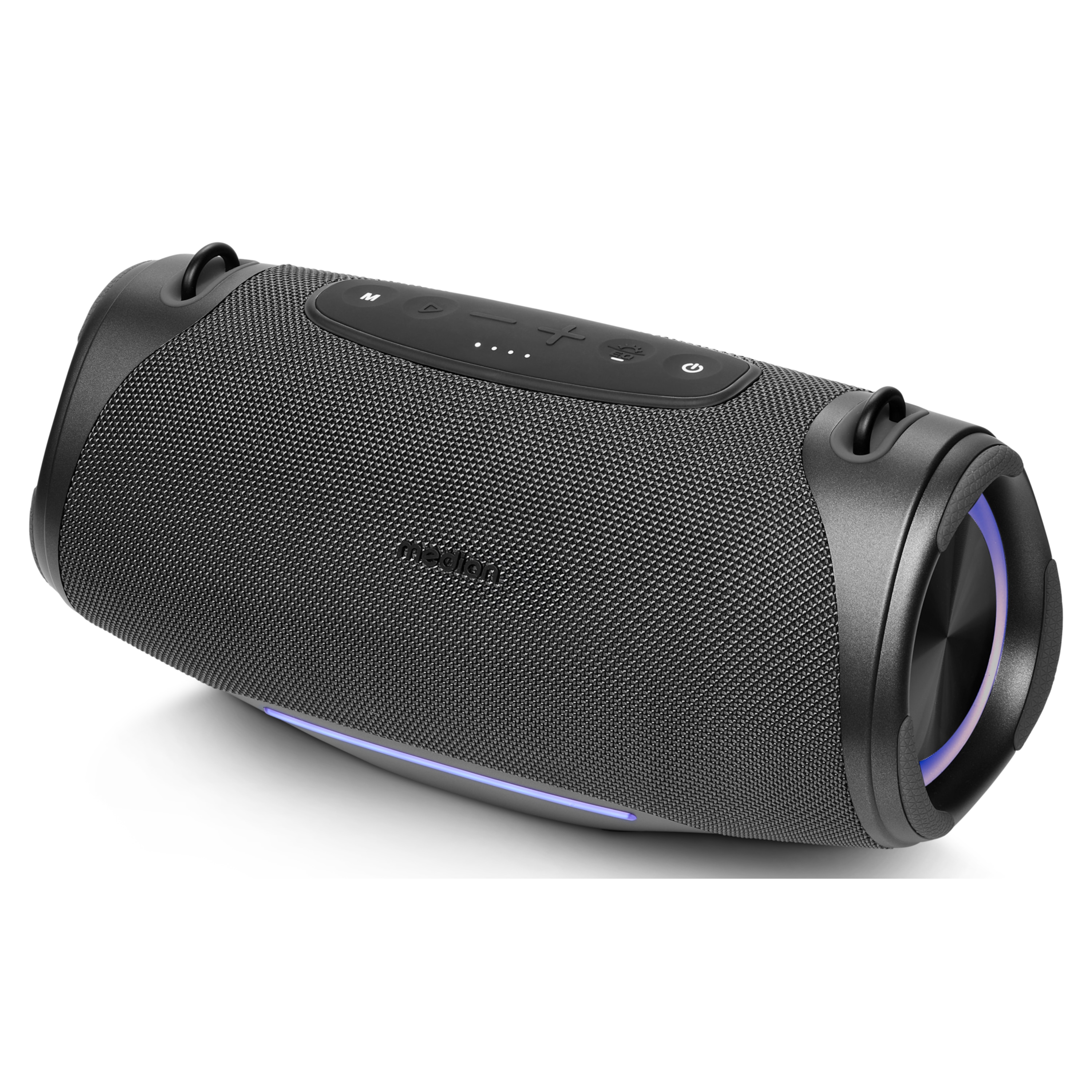MEDION® LIFE® P61762 Tragbarer Bluetooth® Lautsprecher L, Dual Illuminated & Lightstrip (RGB-Lichteffekte), Bluetooth® 5.3, integrierter Akku mit bis zu 47 Stunden Laufzeit, robustes & mobiles Design, 2 x 25 W RMS