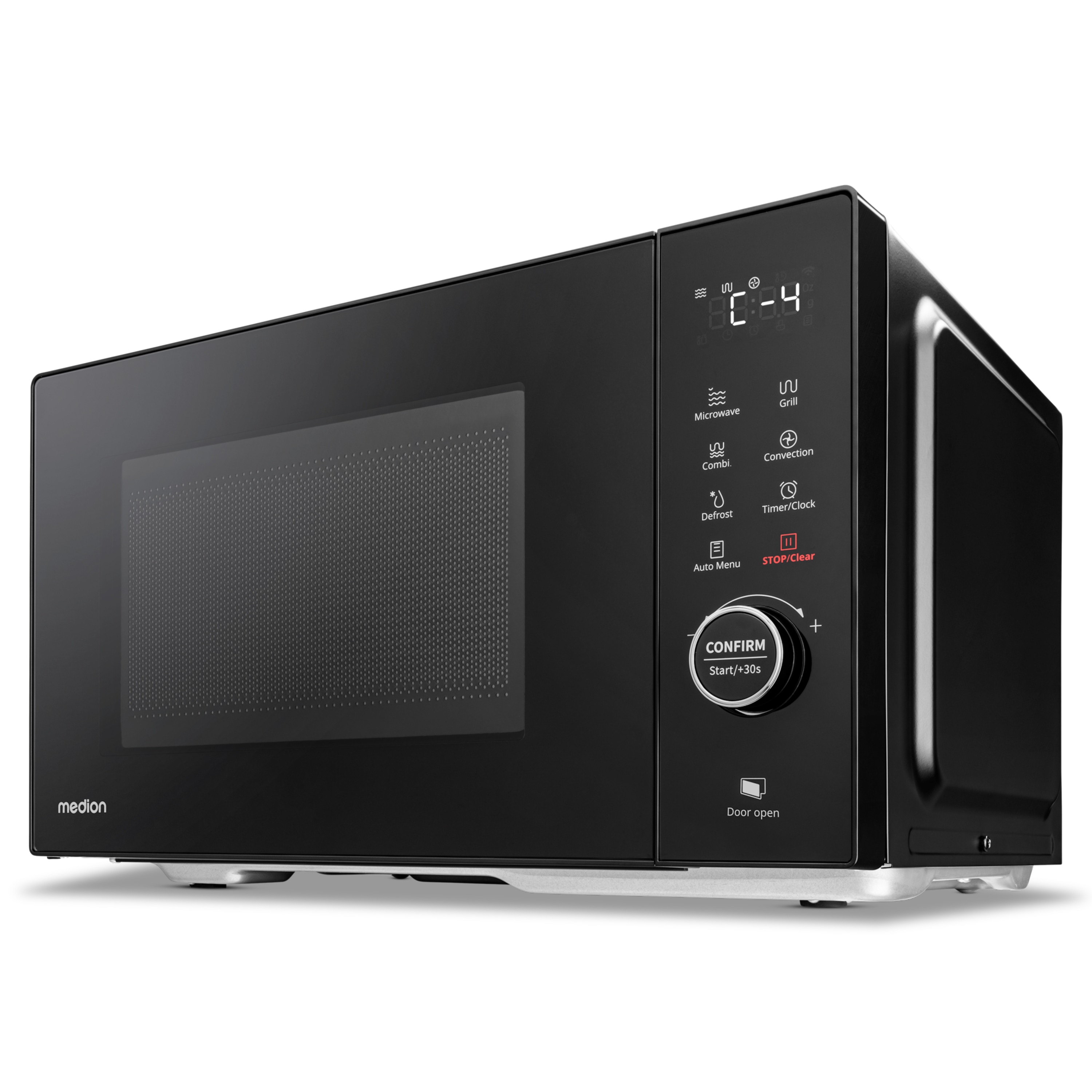 MEDION® LIFE® 3 in 1 Mikrowelle MD12031, 900 Watt Mikrowellenleistung, 1000 Watt Grillleistung, 1680 Watt Heißluftfunktion, Sensor-Touch-Türöffnung, 11 Automatikprogramme, 23 L Kapazität, 5 Leistungsstufen, digitaler 95 min. Timer, Auftaufunktion