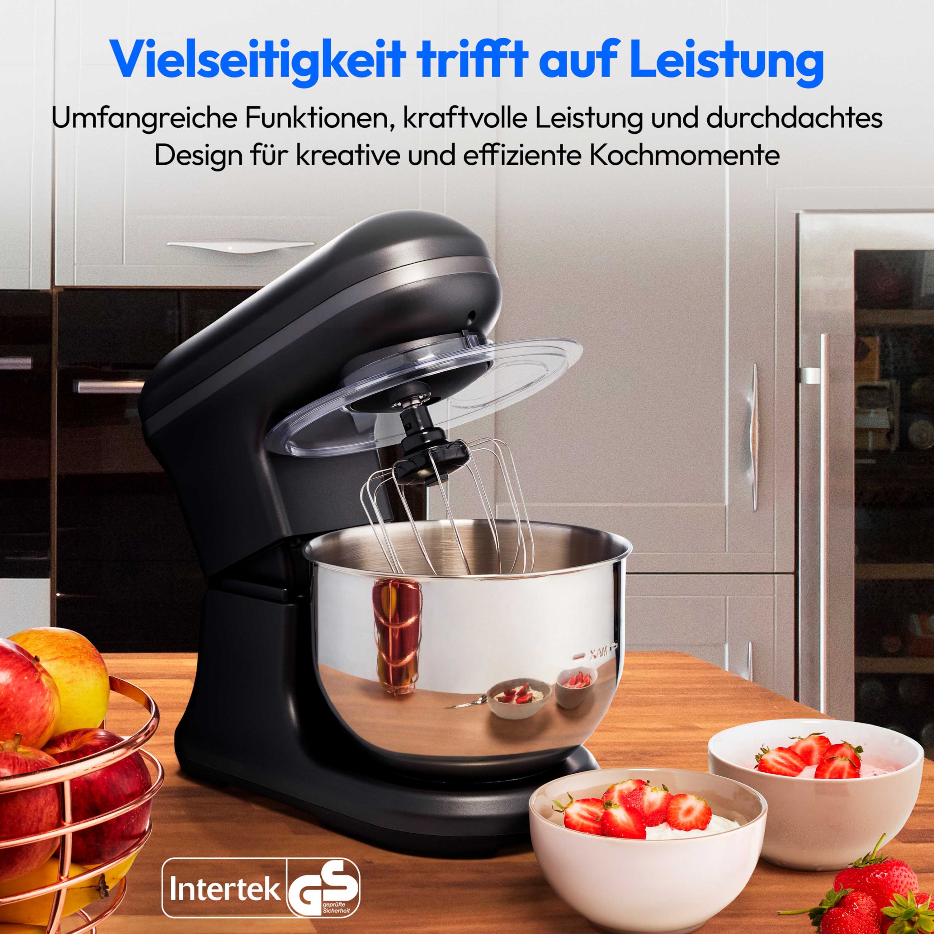 MEDION® LIFE® Digitale Küchenmaschine MD18420, 1.200 W, 8 Geschwindigkeitsstufen, Digitales Sensor-Touch-Display, inkl. Eisschüssel