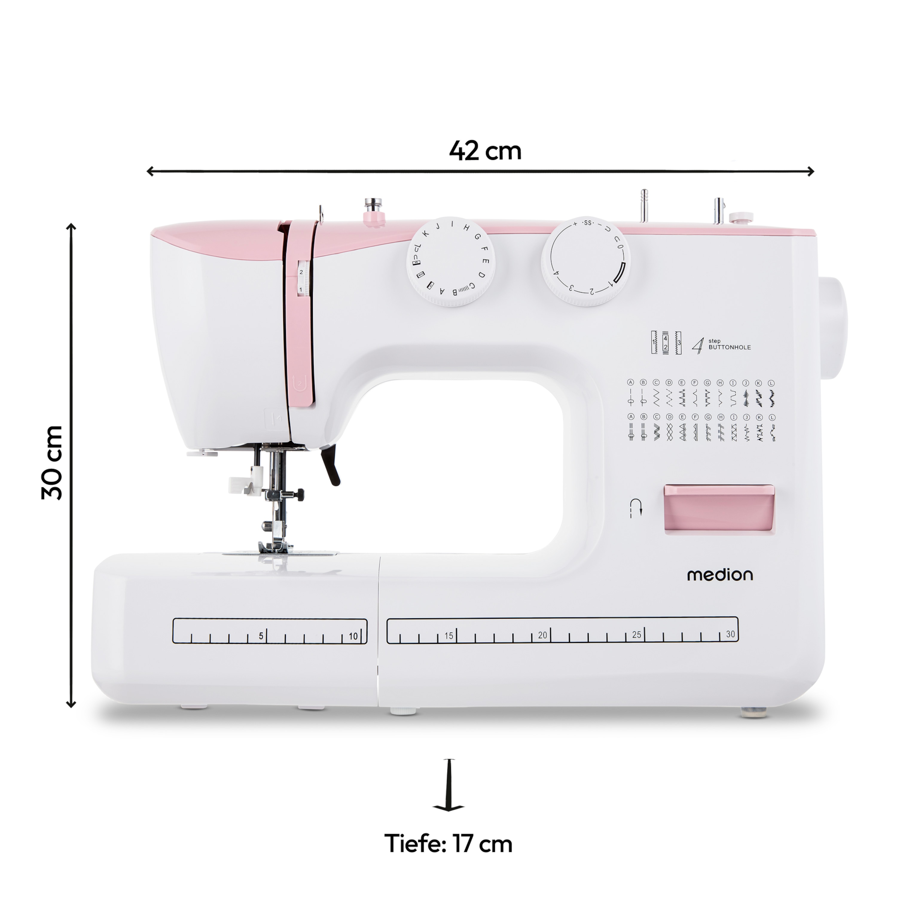 MEDION® LIFE® Freiarm-Nähmaschine SM60 (MD10689), einstellbare Stichlänge und Stichbreite, automatischer Einfädler, 60 verschiedene Stichmuster, integriertes Zubehörfach, 60 Watt Motorleistung