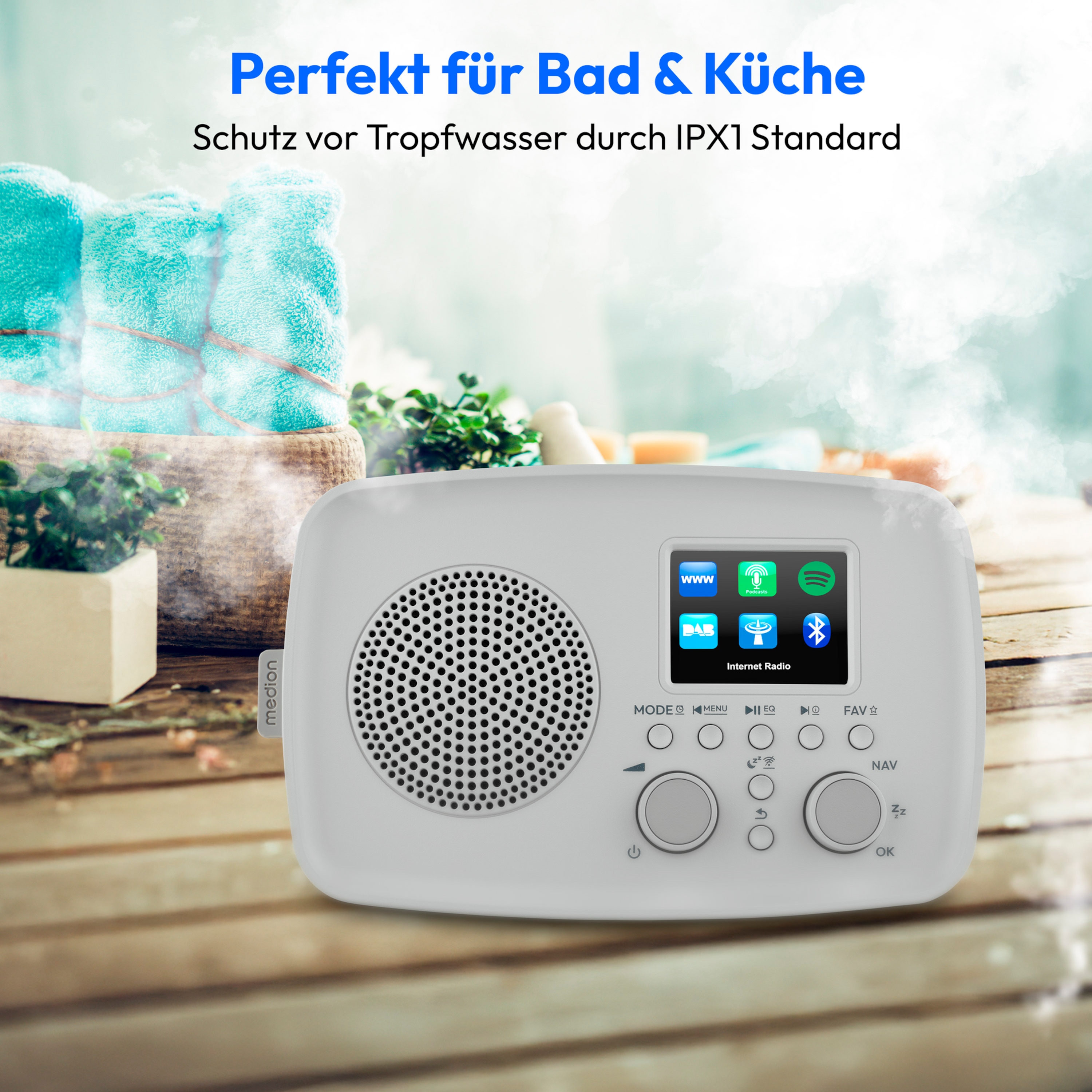 MEDION® MEDION LIFE Internetradio IRE-1 (MD89318), Empfang von über 40.000 Sendern & 20.000 Podcasts, 5 Watt (RMS), Bluetooth® 5.2 wireless technology, 2,4" (6,1 cm) TFT-Farbdisplay