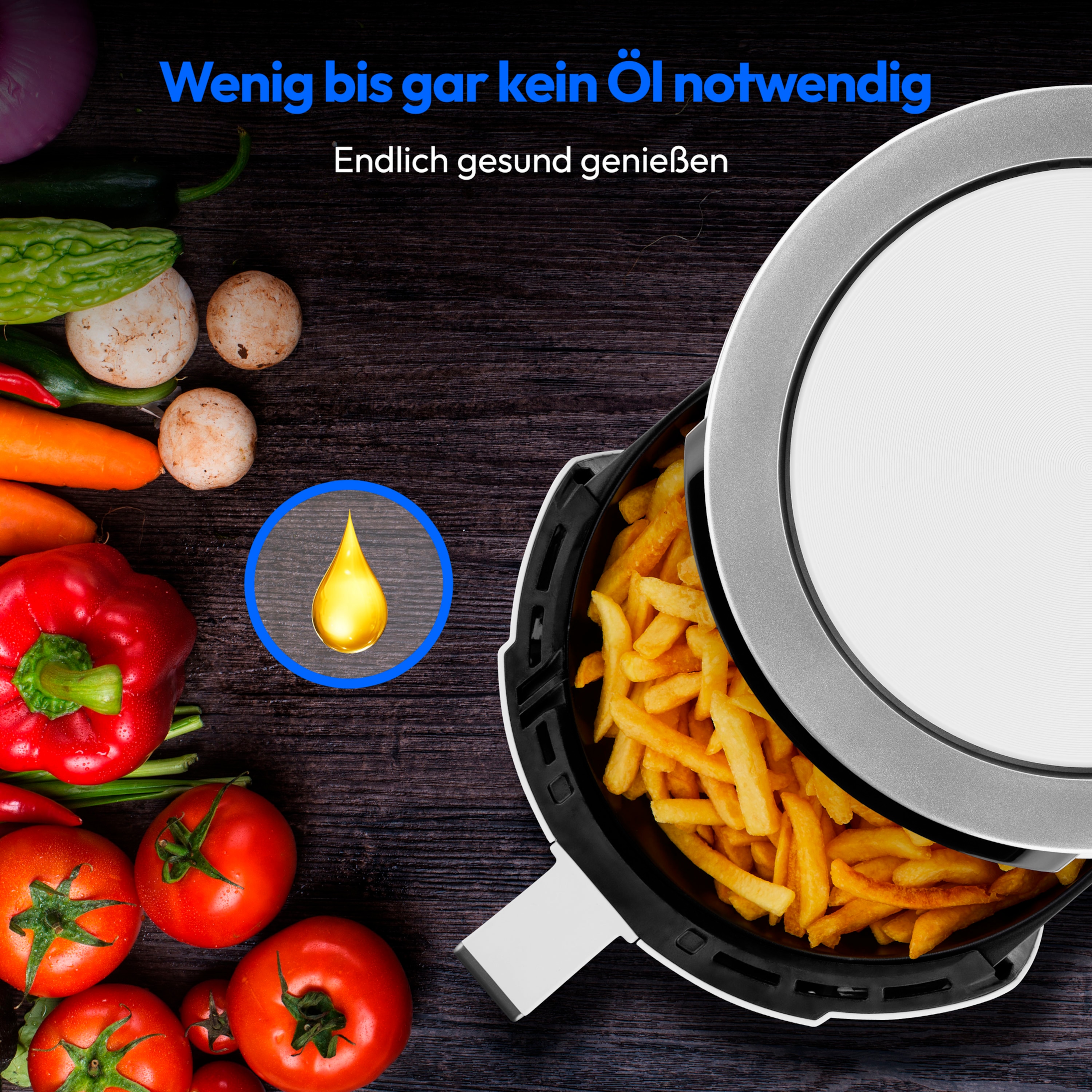 MEDION® LIFE HeißluftFritteuse P40 L (MD13030), 100 Rezepte in der Life+ App¹, Touch-Sensor- Bedienfeld, 4,7 Liter Fassungsvermögen, 8 Automatikprogramme,1.500 Watt, 60 min. Timer, 100