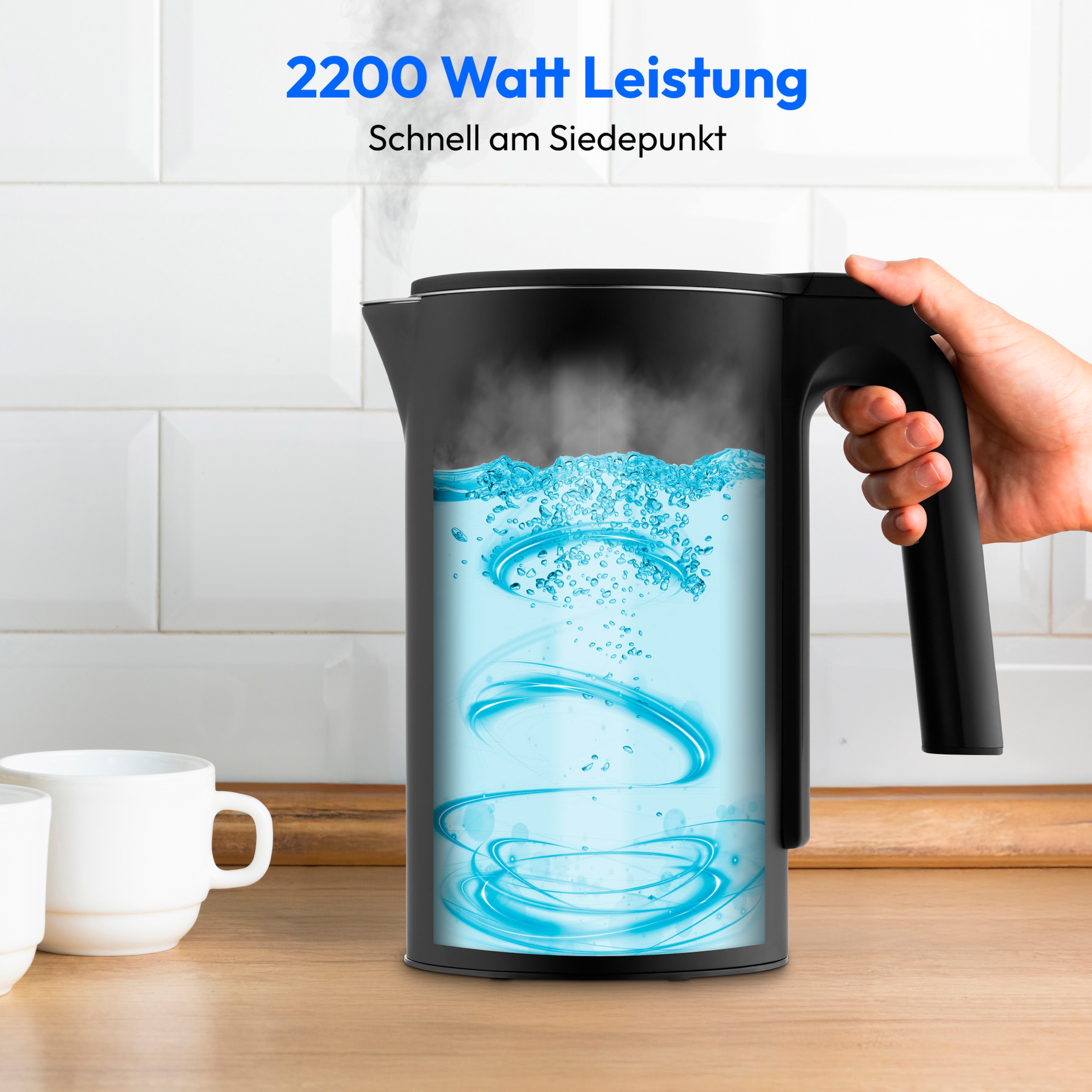 MEDION® LIFE Digitaler Wasserkocher MD12106, 2.200 Watt Leistung, 1,5 Liter Kapazität, LED-Display, LED-leuchtbalken, automatische Programme, Kindersicherung