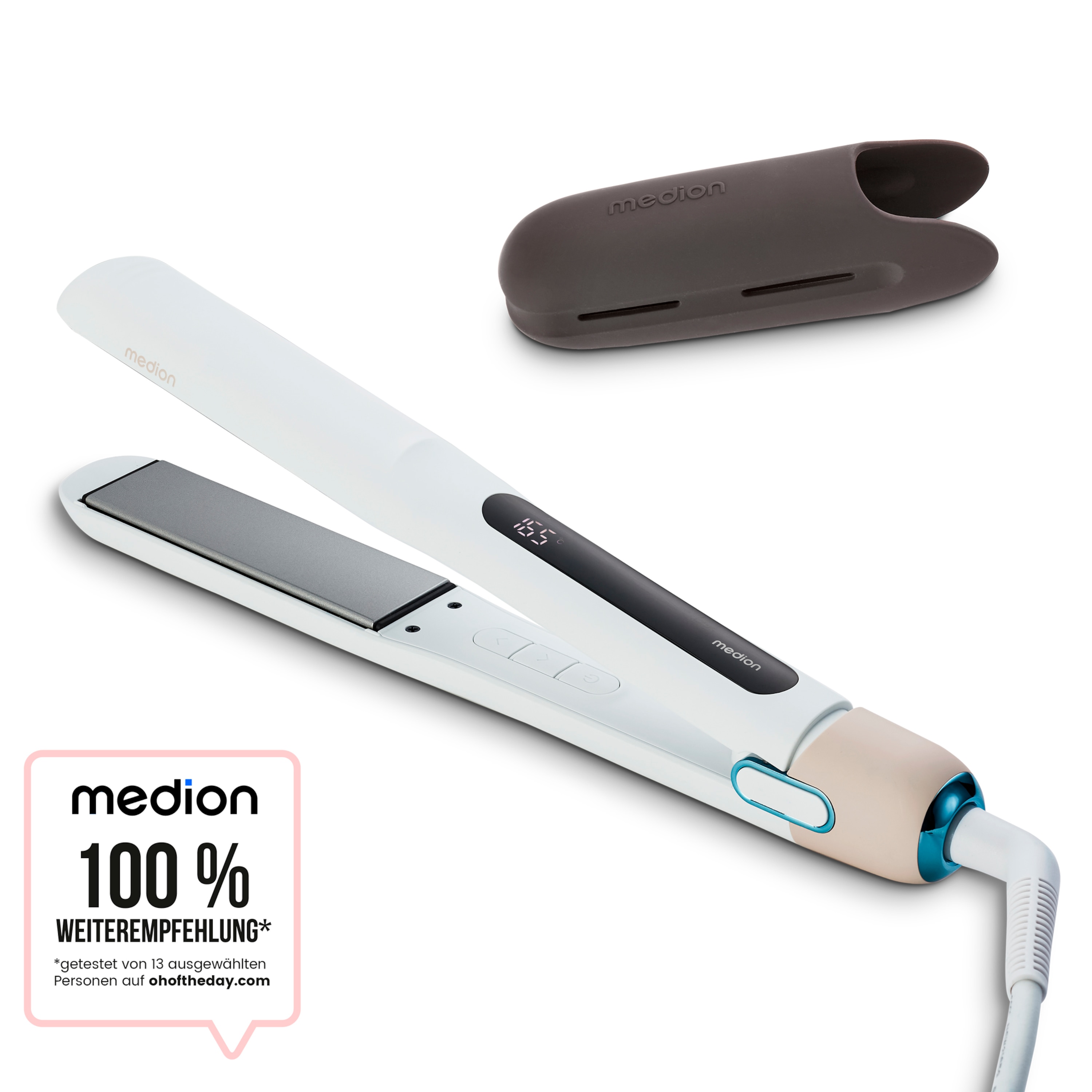 MEDION® LIFE HS1 Glätteisen, flexible Keramik-/Turmalin Heizplatten mit Temperatursensor, Display mit Temperaturanzeige, 5 regelbare Hitzestufen (165° - 210°)