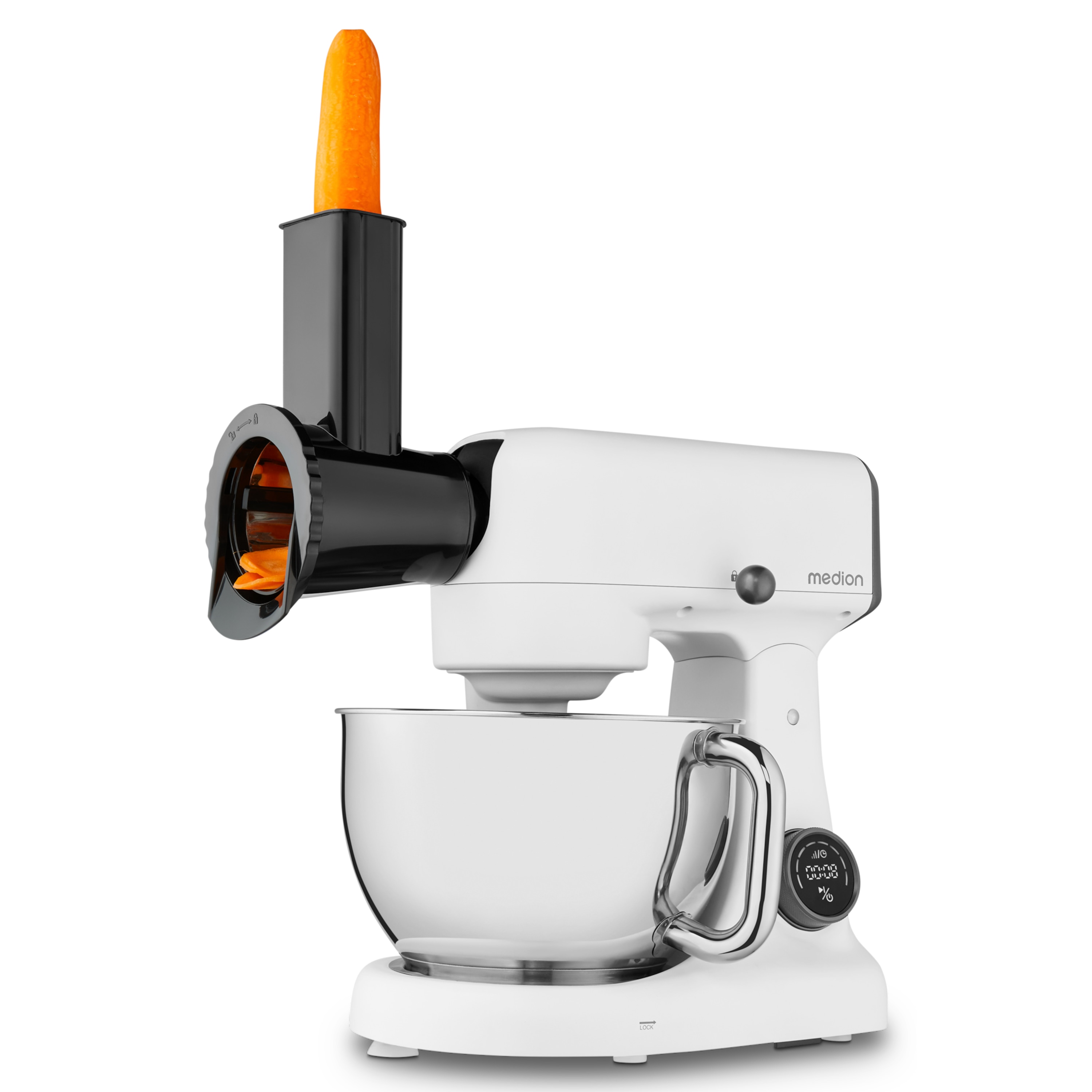 MEDION® LIFE Digitale Küchenmaschine MD12600, 800 W Gleichstrommotor, Energiesparend, Ultraleise, Digitales Sensor-Touch-Display, 4,6 L Edelstahlschüssel, Inkl. Fleischwolf