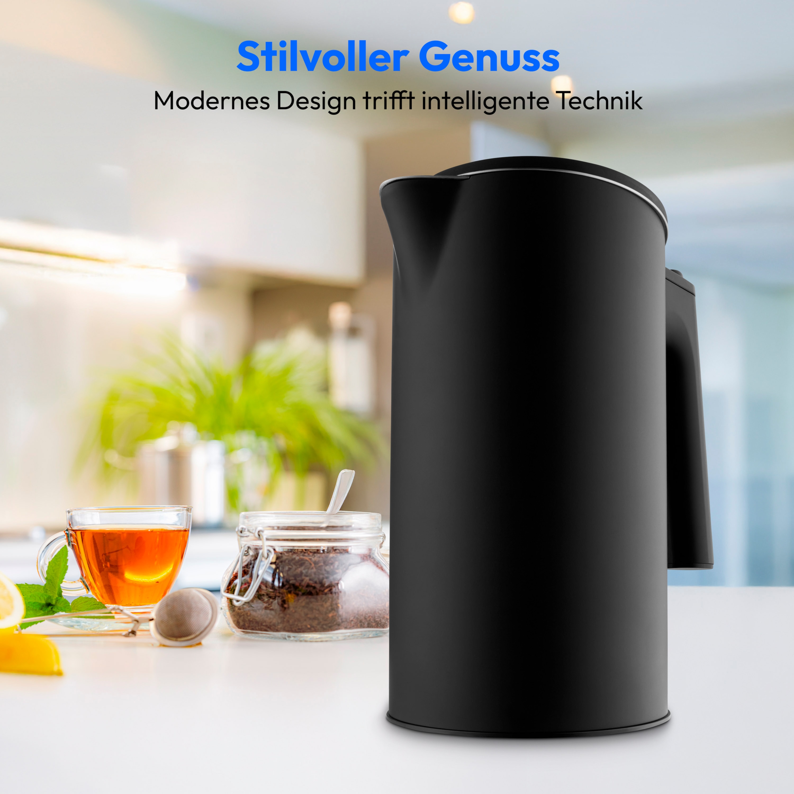 MEDION® LIFE Digitaler Wasserkocher MD12106, 2.200 Watt Leistung, 1,5 Liter Kapazität, LED-Display, LED-leuchtbalken, automatische Programme, Kindersicherung