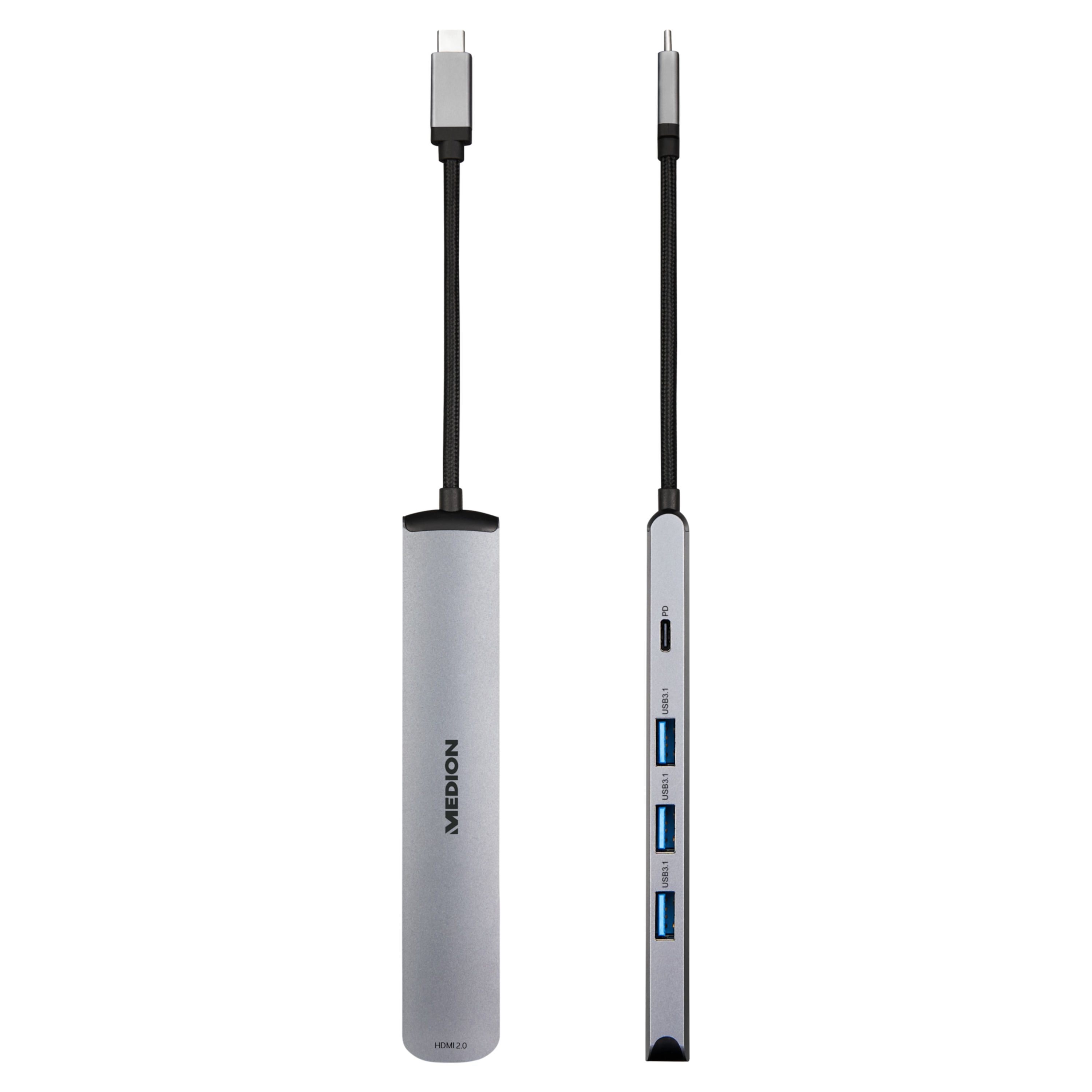 MEDION® LIFE® E89437 Dockingstation, 5 in 1, hochwertiges Metallgehäuse, stoffummanteltes Anschlusskabel, optimal um die Anschlüsse zu erweitern