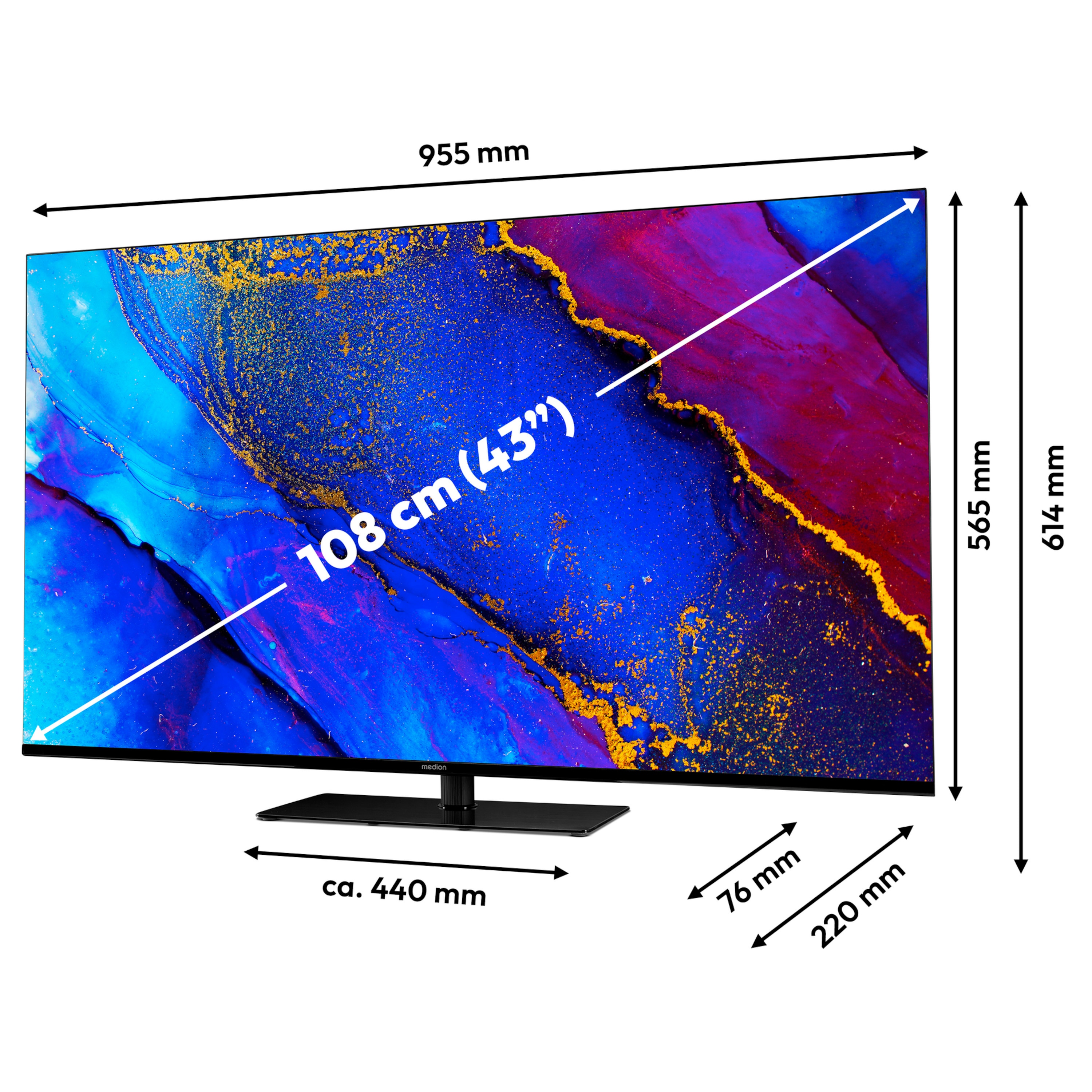 MEDION® LIFE® MD 843500 Fire TV, 108 cm (43'') Ultra HD Display, HDR, Dolby Vision®, MEMC, Netflix, Amazon Prime Video, Bluetooth®, DTS X, DTS Virtual X, Dolby Atmos®, HD Triple Tuner, CI+ Schnittstelle