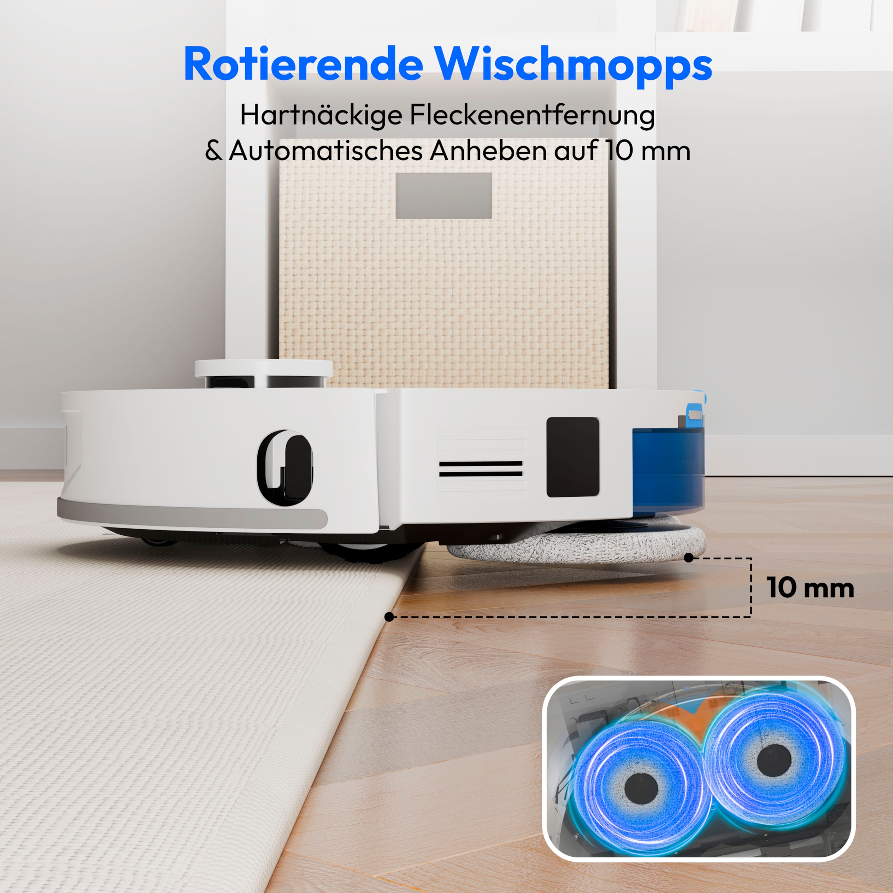 MEDION® Saugroboter mit 3-in-1 Absaugstation X55 SW+, Wischfunktion, rotierende und bewegliche Wischmopps, Lasernavigation, Hinderniserkennung durch Kreuzlinienlaser, starke 10.000 Pa Saugkraft, präzise Kartenerstellung