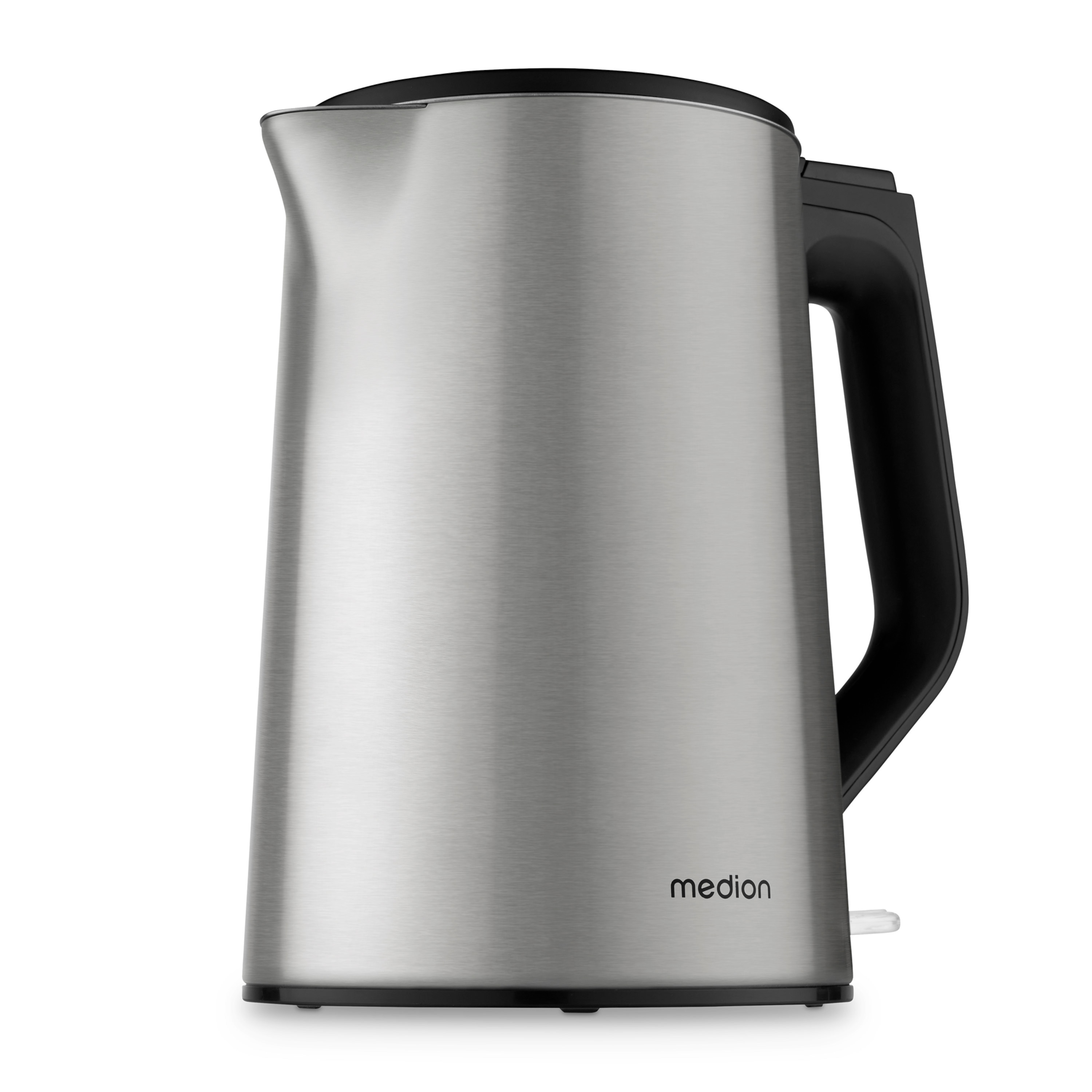 MEDION Wasserkocher MD12105 silber, 2.200 Watt Leistung, doppelwandiges gehäuse, 1,5 L Kapazität, Strix Steuerung