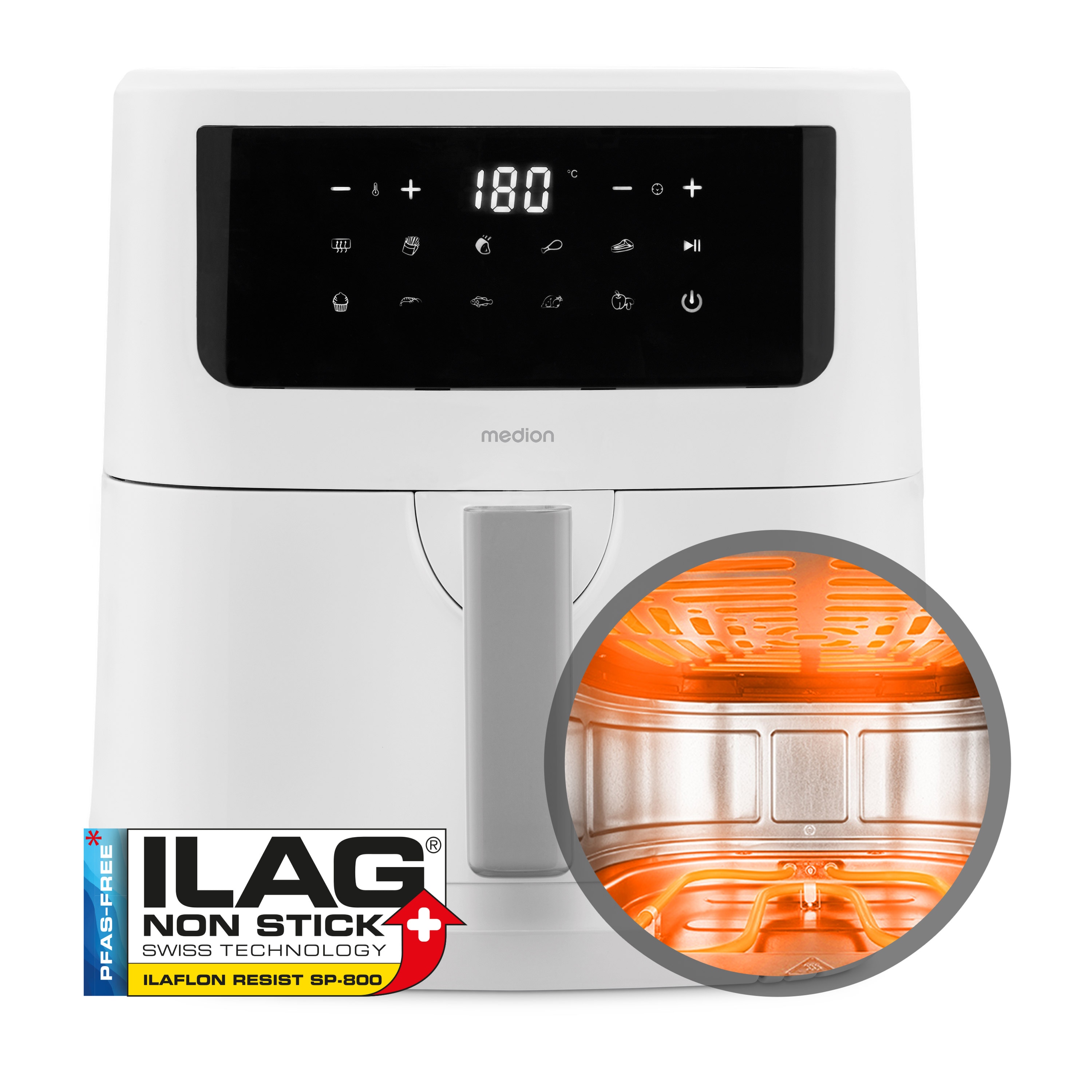 MEDION® LIFE® P10 XL Duo Heißluftfritteuse MD 11750, 100 Rezepte in der Life+ App, mit 2 Heizelementen, 2.150 W Gesamtleistung, ölfreies Frittieren, 9 Automatikprogramme, 6,8 L Nutzinhalt