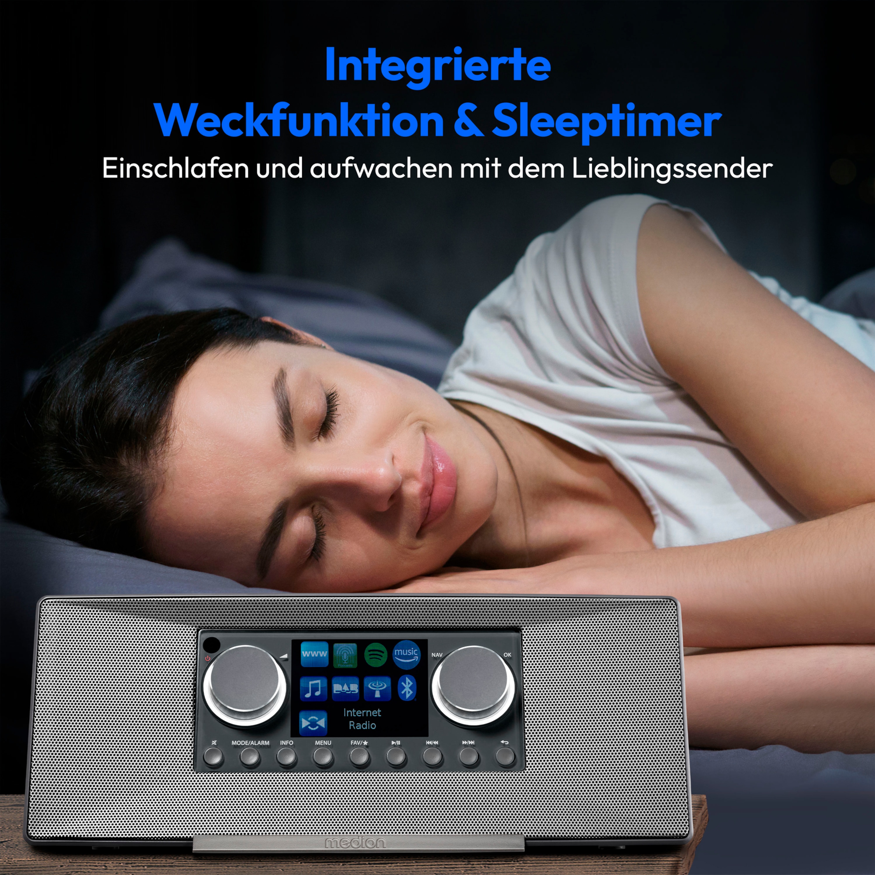 MEDION® LIFE® P85333 Stereo Internetradio, 7,1 cm (2,8'') TFT-Farbdisplay, über 25.000 Internet-Radiosender & viele Podcasts empfangen, DAB+/UKW Radio, Wecker, WLAN, Bluetooth®, Amazon Music, Spotify®-Connect, 2 x 6 W RMS