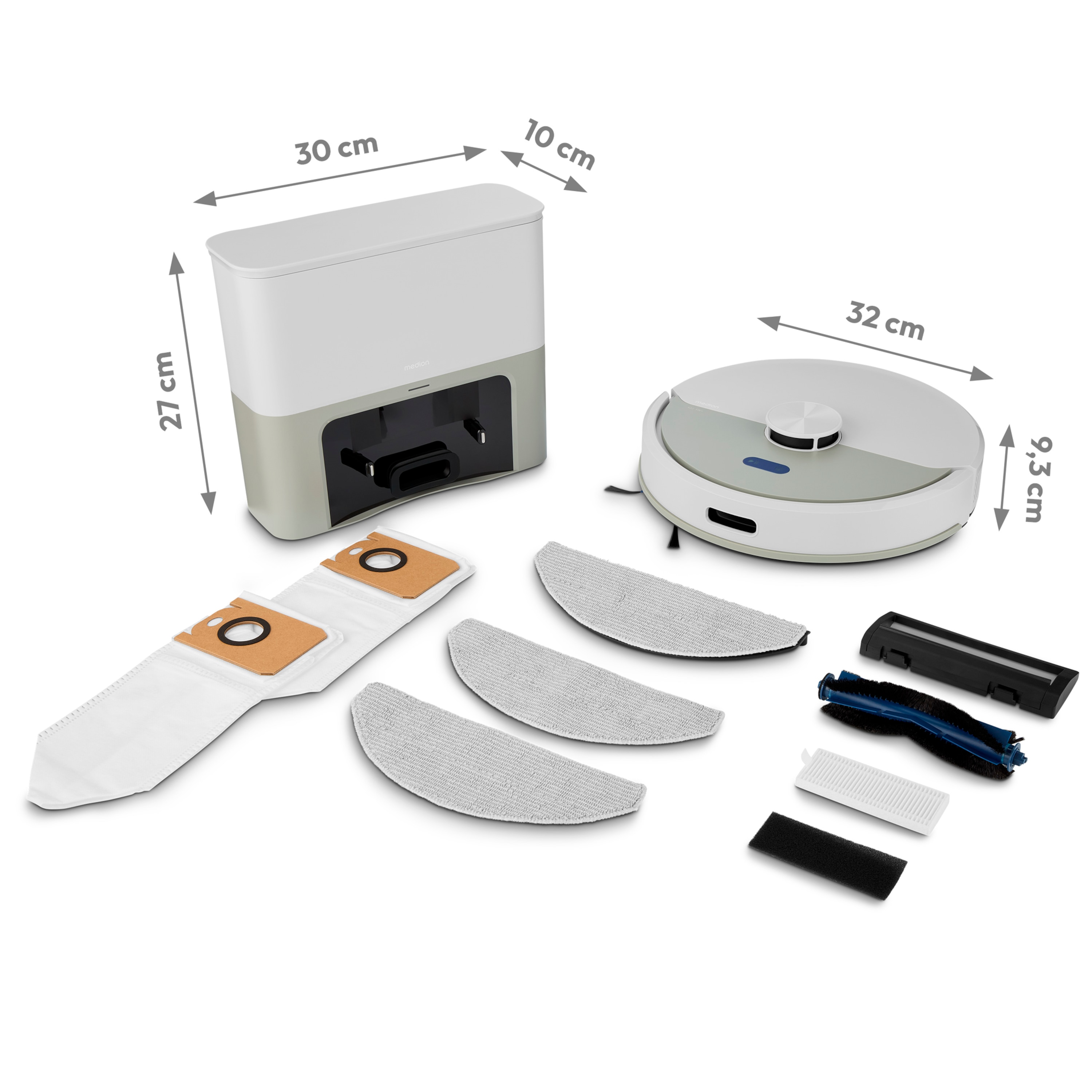 MEDION® Saugroboter mit Absaugstation X22 SW+ grau, Wischfunktion, Lasernavigation, 5.000 Pa Saugkraft, No Go & Go Bereiche, präzise Kartenerstellung, mehrere Etagen, App-Steuerung