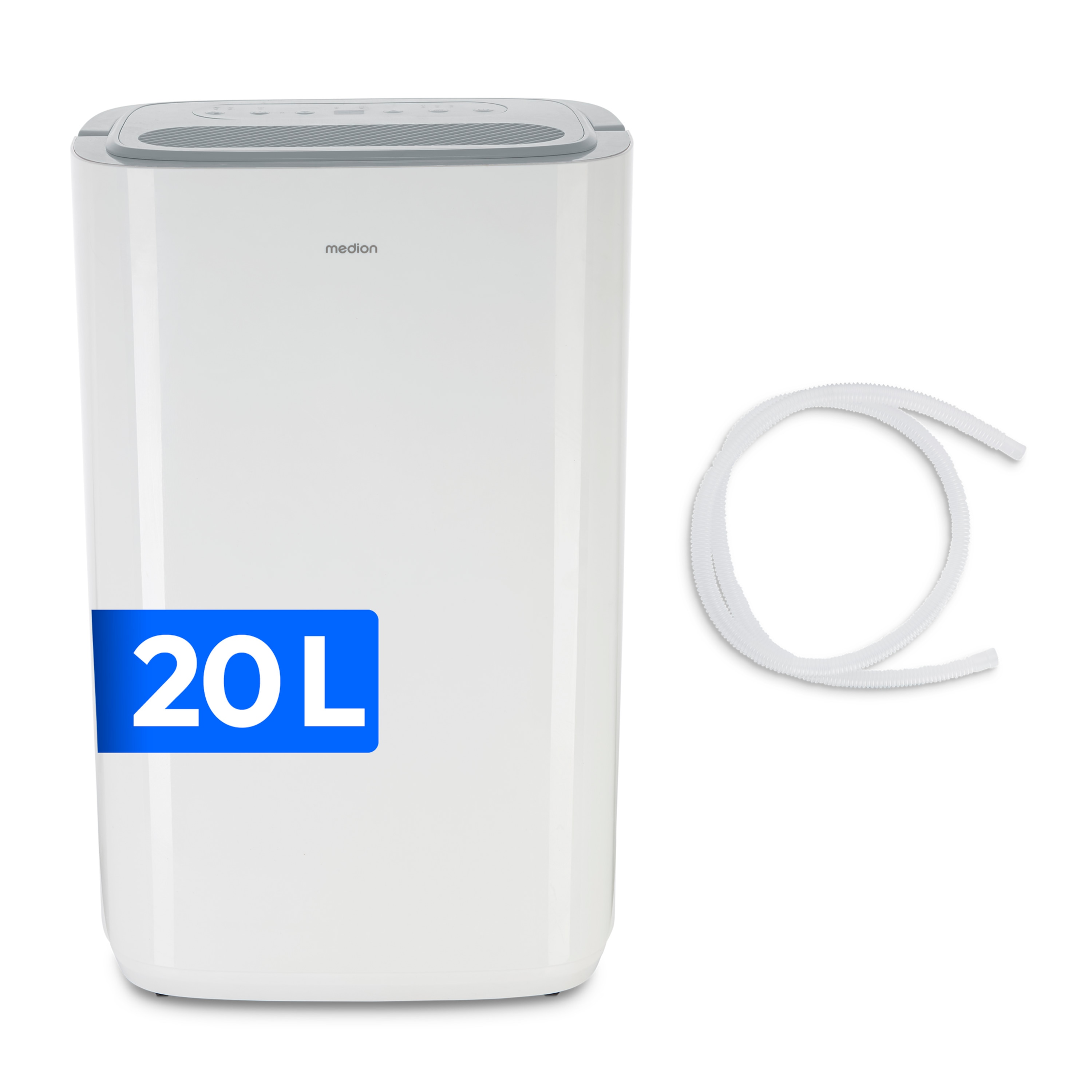 MEDION® Luftentfeuchter DH20 (MD12048), Entfeuchtungsleistung 20L/Tag, Volumen Wassertank 5,4L, 3 Modi, 2 Geschwindigkeitsstufen, Touch-Bedienung