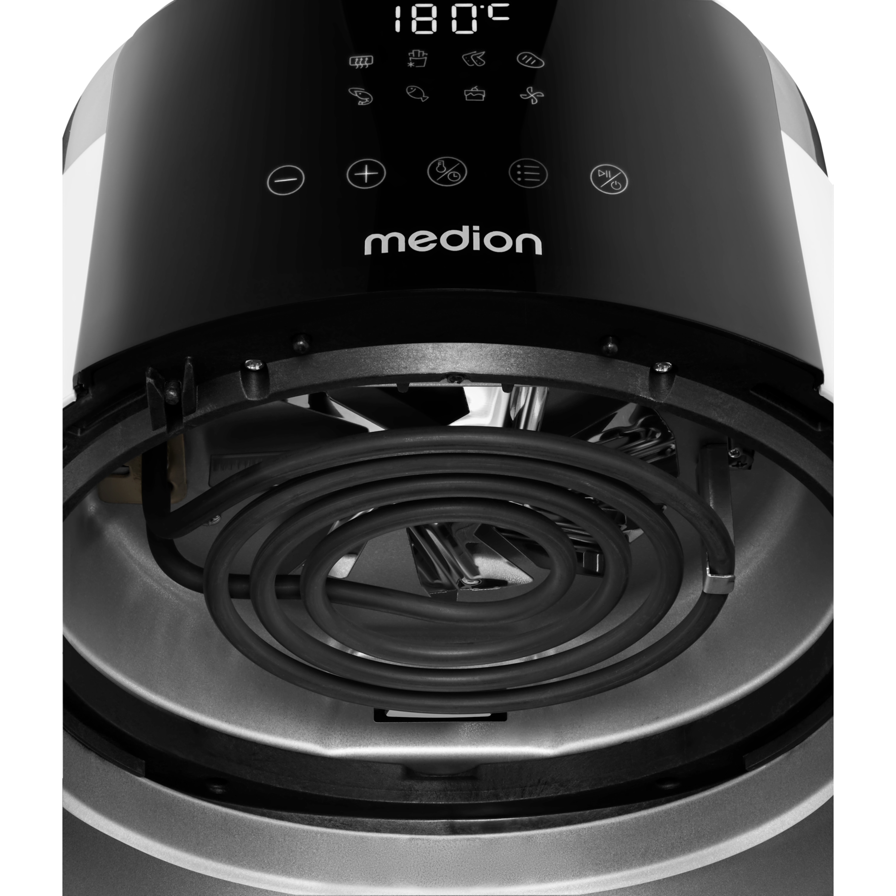 MEDION® LIFE HeißluftFritteuse P40 L (MD13030), 100 Rezepte in der Life+ App¹, Touch-Sensor- Bedienfeld, 4,7 Liter Fassungsvermögen, 8 Automatikprogramme,1.500 Watt, 60 min. Timer, 100