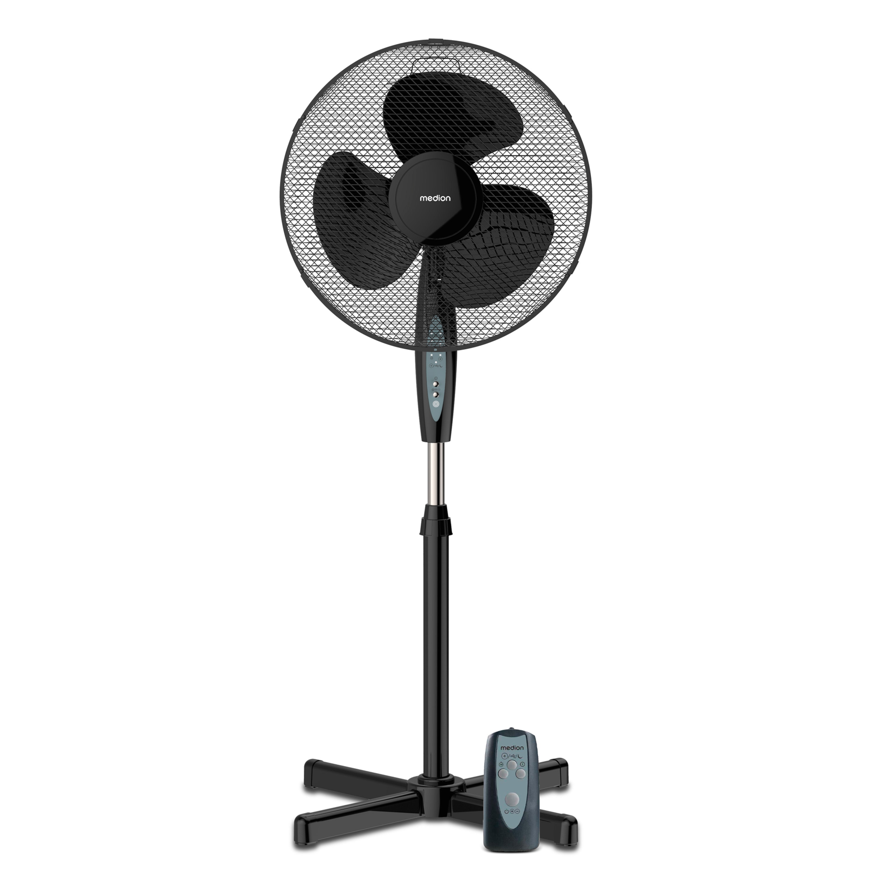 MEDION E10 SF Standventilator mit Fernbedienung (MD 18795), 3 Geschwindigkeitsstufen, verstellbarer Höhe, Schwenkfunktion, Timer-Funktion
