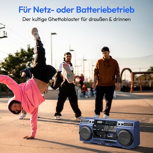 MEDION® LIFE P66538 Retro-Boombox blau, DAB+/PLL-UKW Radio, Bluetooth® 5.3 für das Abspielen von Smartphone & Co, CD-Player, Kassettendeck, X-Bass Funktion, 2 x 10 W RMS