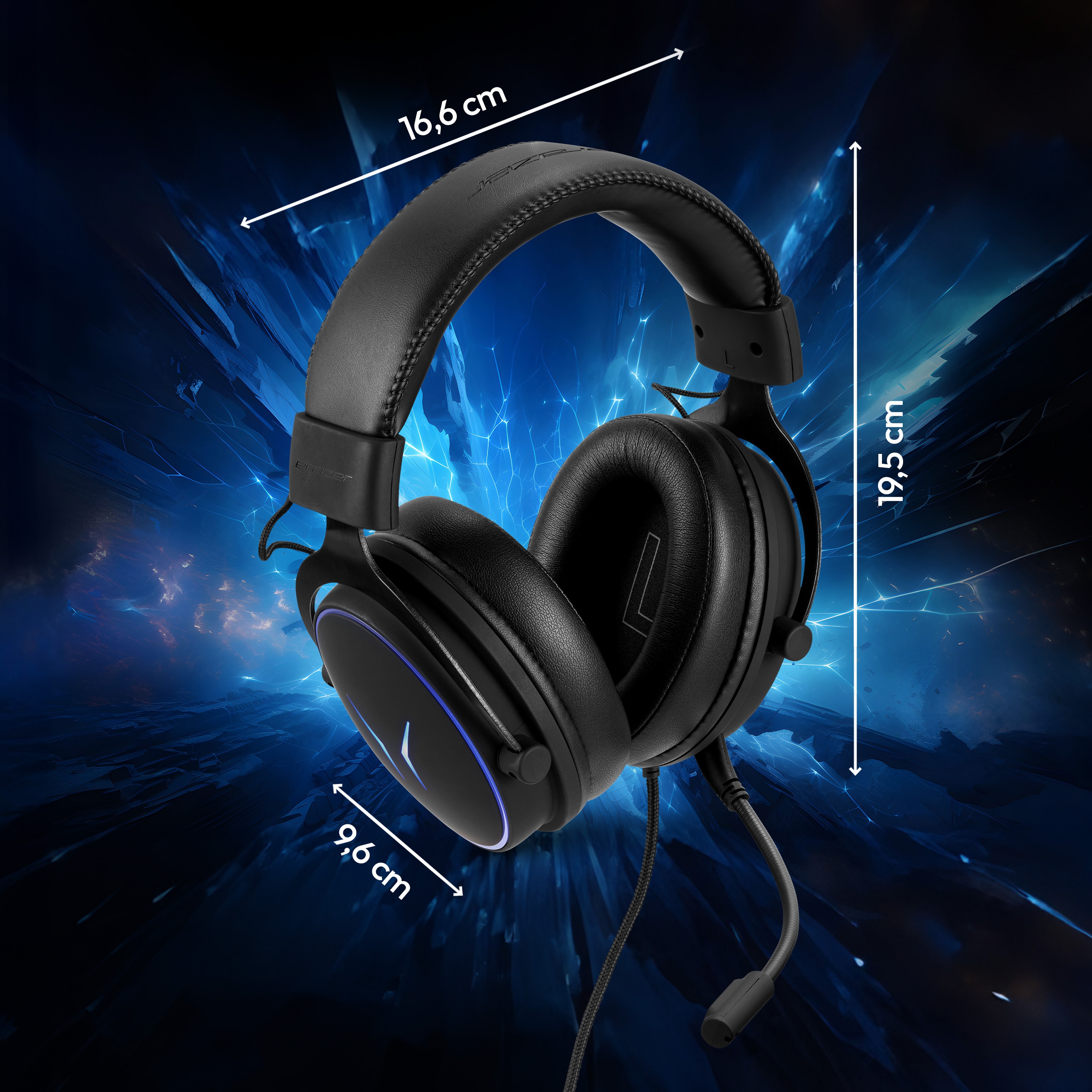 MEDION® ERAZER Mage P20 Gaming Headset, klasse Klangqualität mit ES9260Q Soundchip, flexibles & abnehmbares Mikrofon, RGB, Kabelbedienelement