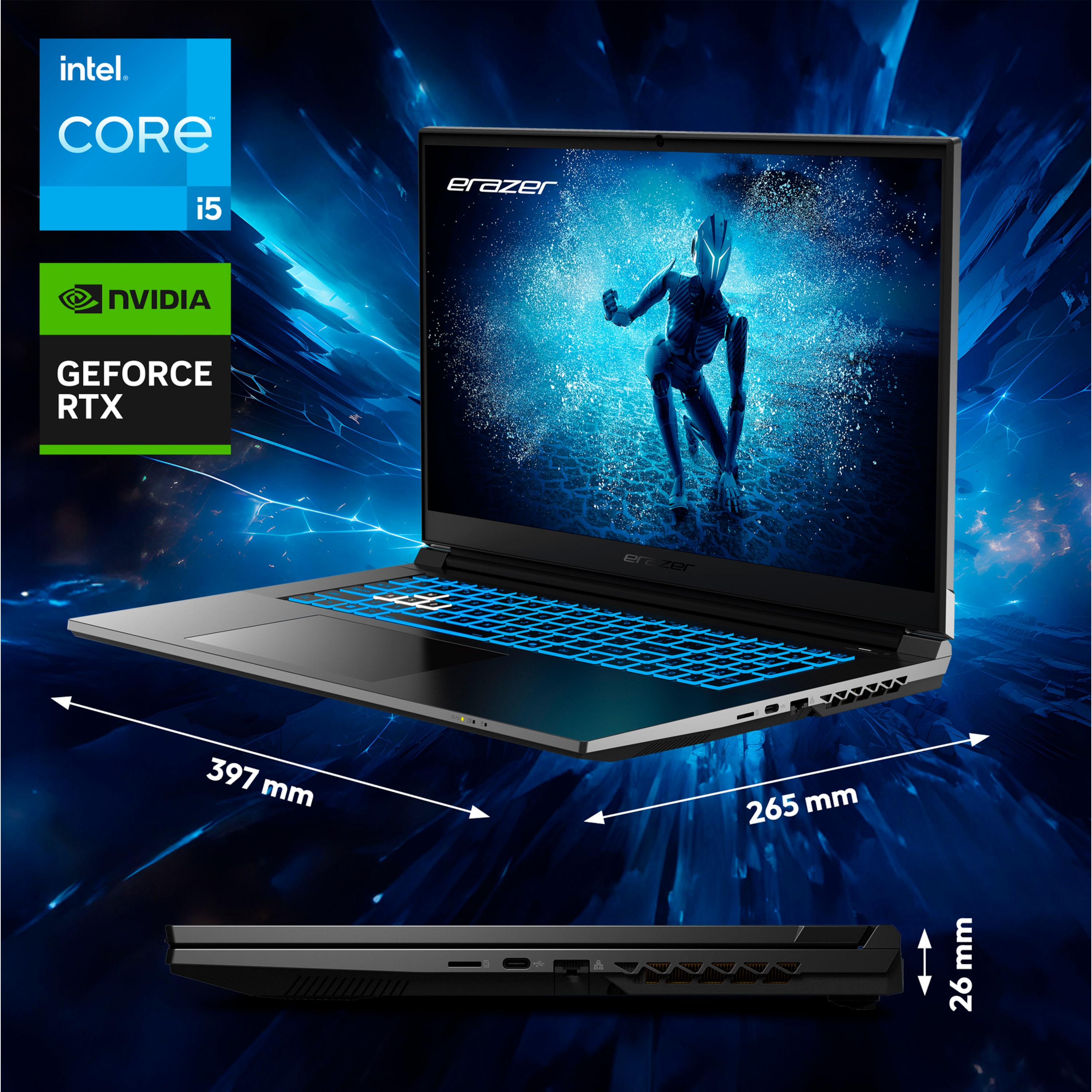 MEDION® ERAZER Defender P50i Core Gaming Laptop, Intel® Core™ i5-13420H, Windows 11 Home, 43,9 cm (17,3") FHD Display mit 144 Hz, NVIDIA® GeForce RTX™ 4060, 512 GB SSD, 16 GB RAM