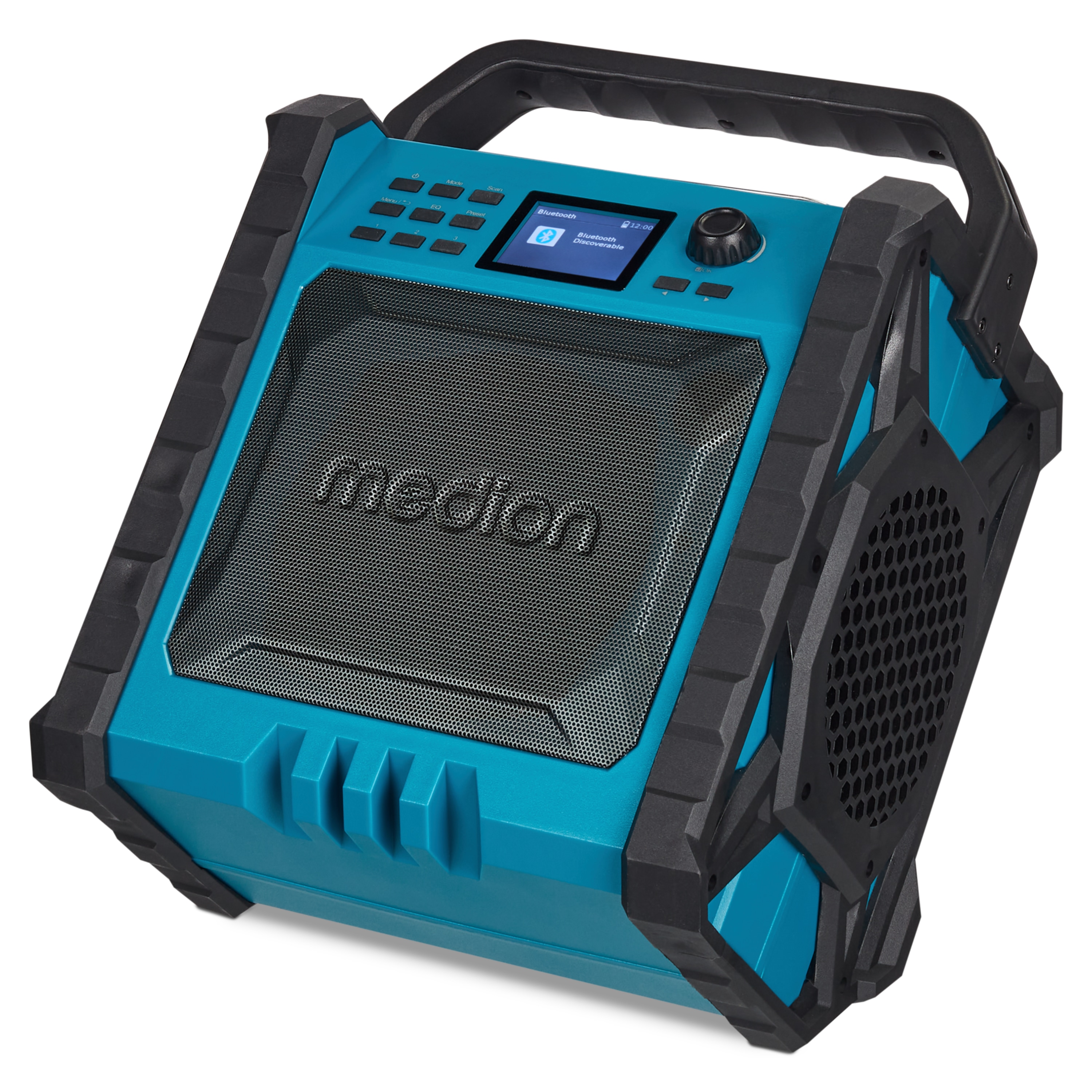 MEDION® LIFE® P66896 Premium Baustellenradio, 6,1 cm (2,4'') Farbdisplay, Bluetooth® 5.3, DAB+/UKW Radio, integr. Akku für bis zu 10 Stunden Laufzeit, zwei Passivradiatoren, 30 W RMS