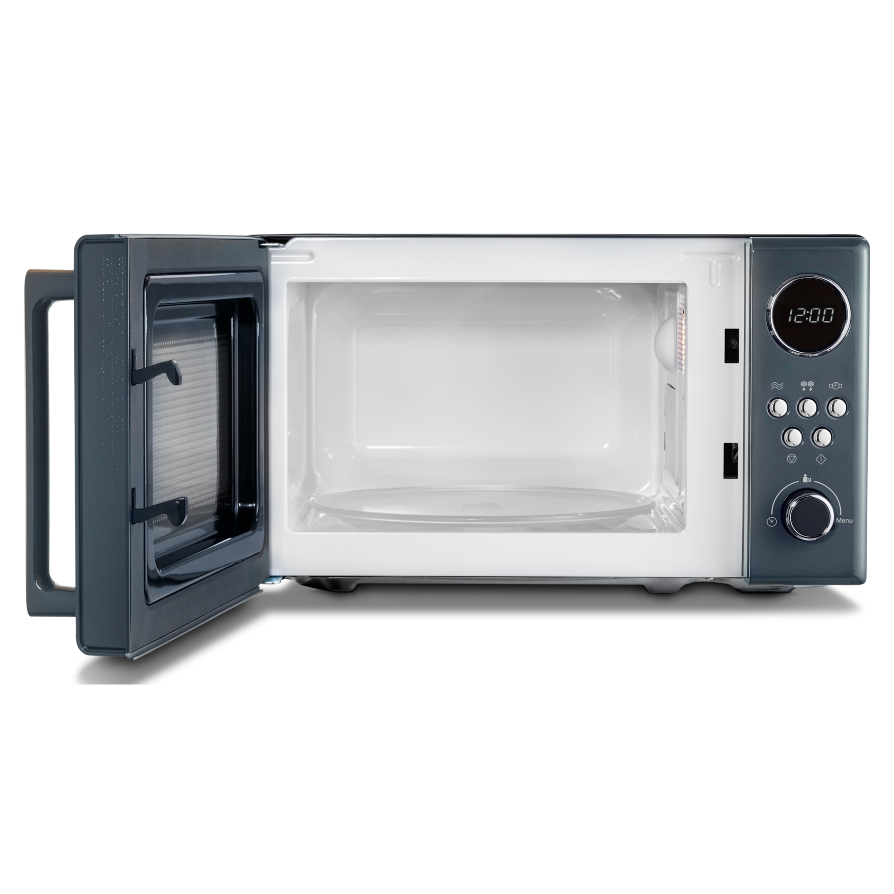 MEDION® Retro-Mikrowelle MD 15000, grau, 800 W Leistung, 20 L kompakt, 5 Mikrowellenstufen, Auftaufunktion, Timerfunktion, stilvolles Retro-Design