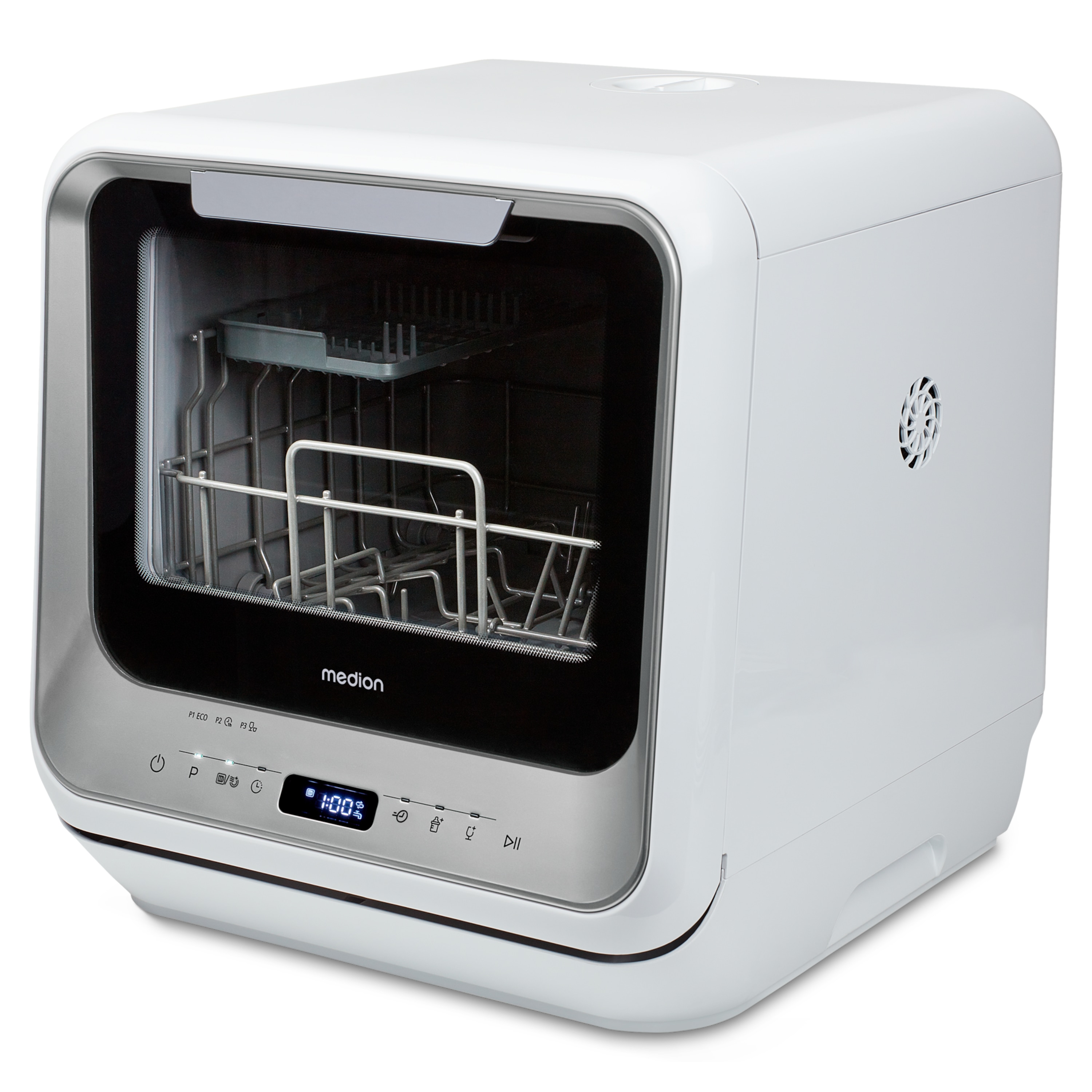 MEDION® LIFE® Mini-Geschirrspüler DWT20 (MD37763), für 2 Gedecke, 6 Reinigungsprogramme, Startzeitvorwahl