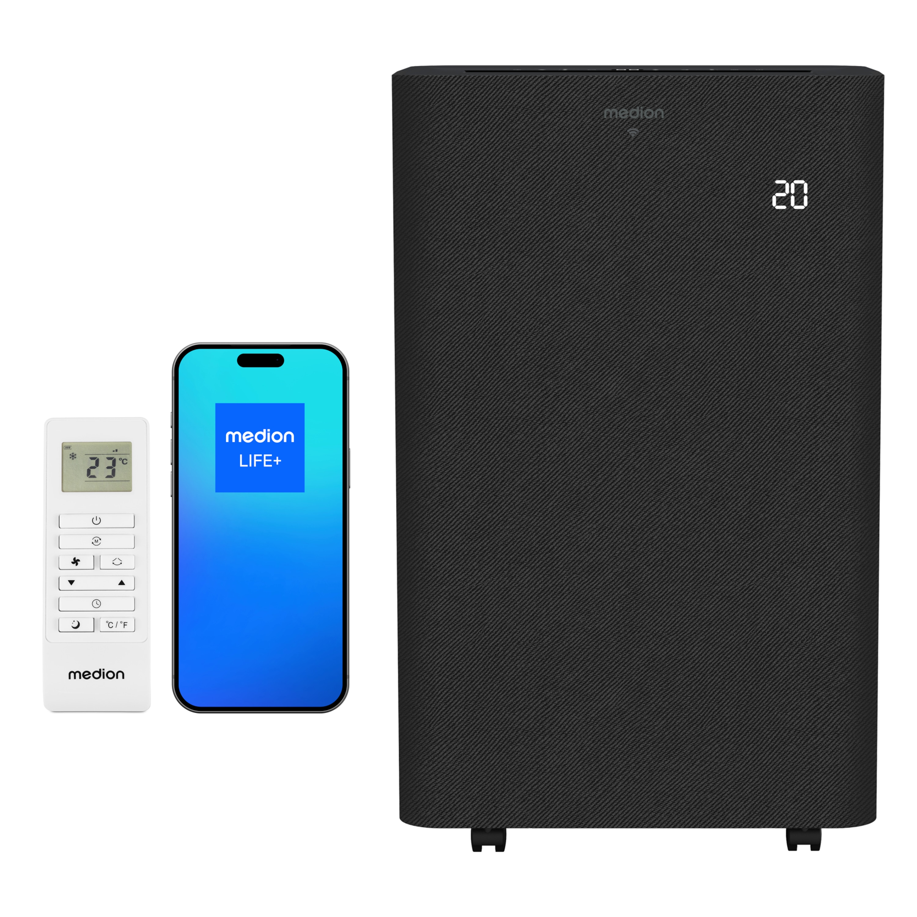 MEDION® MEDION® LIFE® P1202 Klimaanlage (MD 100134), Kühlen, Entfeuchten und Ventilieren, 12.000 BTU Kühlleistung, Kältemittel R290, für Räume bis 42 m², App- und Sprachsteuerung, Auto-Swing-Funktion, inkl. Fenster-Kit