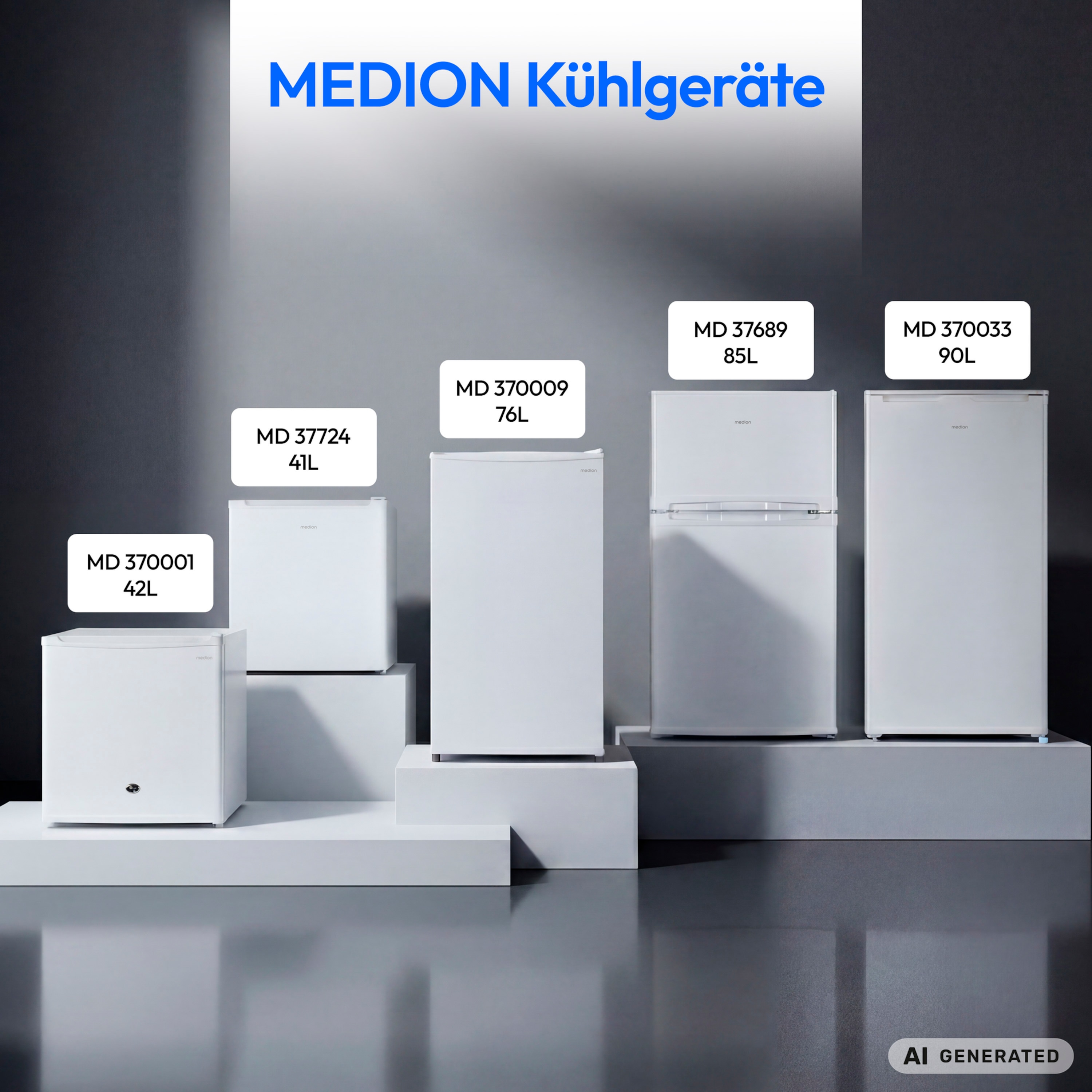 MEDION® LIFE Kühlschrank mit Eiswürfelfach MD 370033, 90 L Gesamt-Nutzinhalt (Kühlteil 80 L & Eiswürfelfach 10 L), wechselbarer Türanschlag, geringer Geräuschpegel
