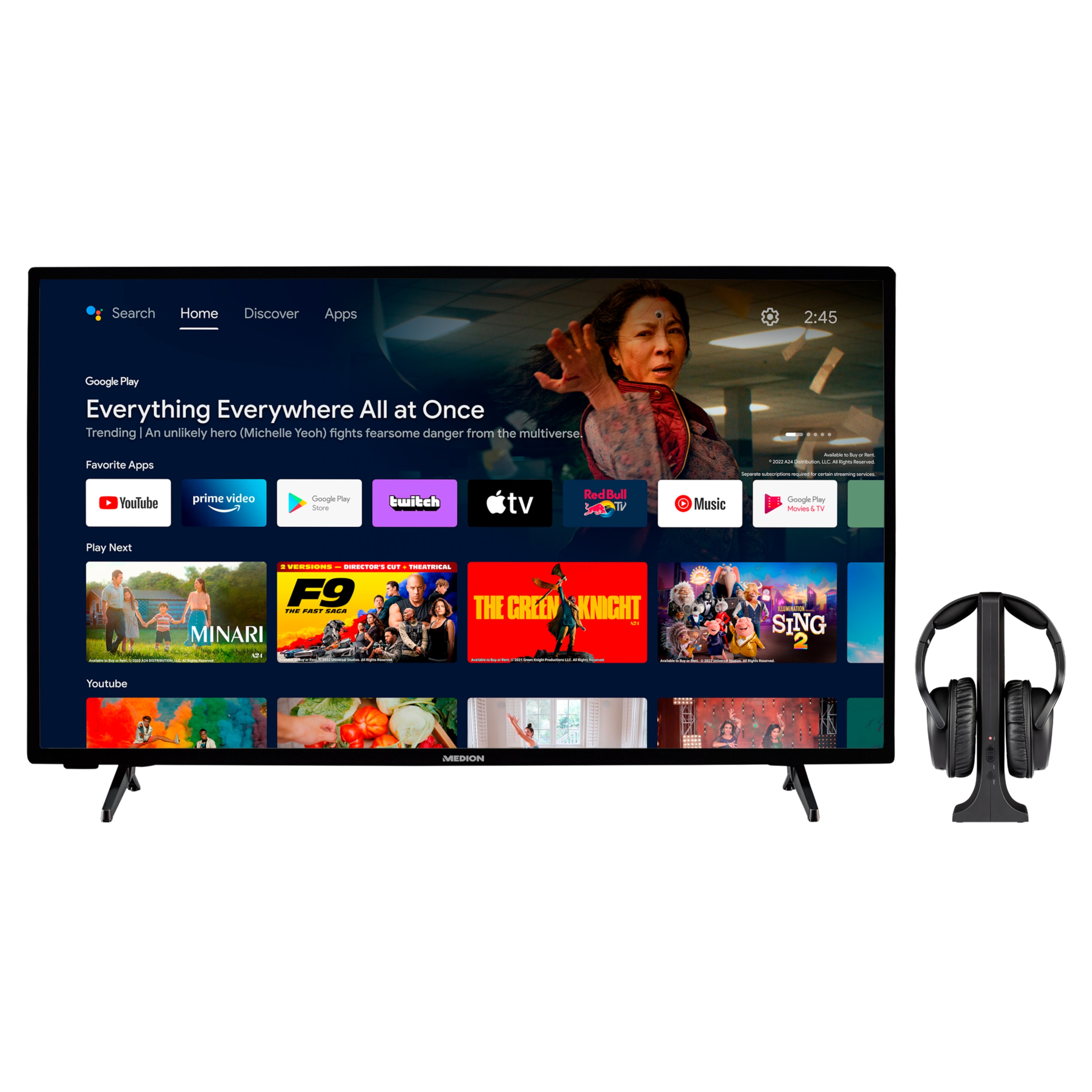 BundelDEAL ! LIFE® P14056 (MD 30051) Android TV | 100,3 cm (40'') | Full HD-scherm & MEDION® LIFE® E62003 (MD43058) Draadloze hoofdtelefoon