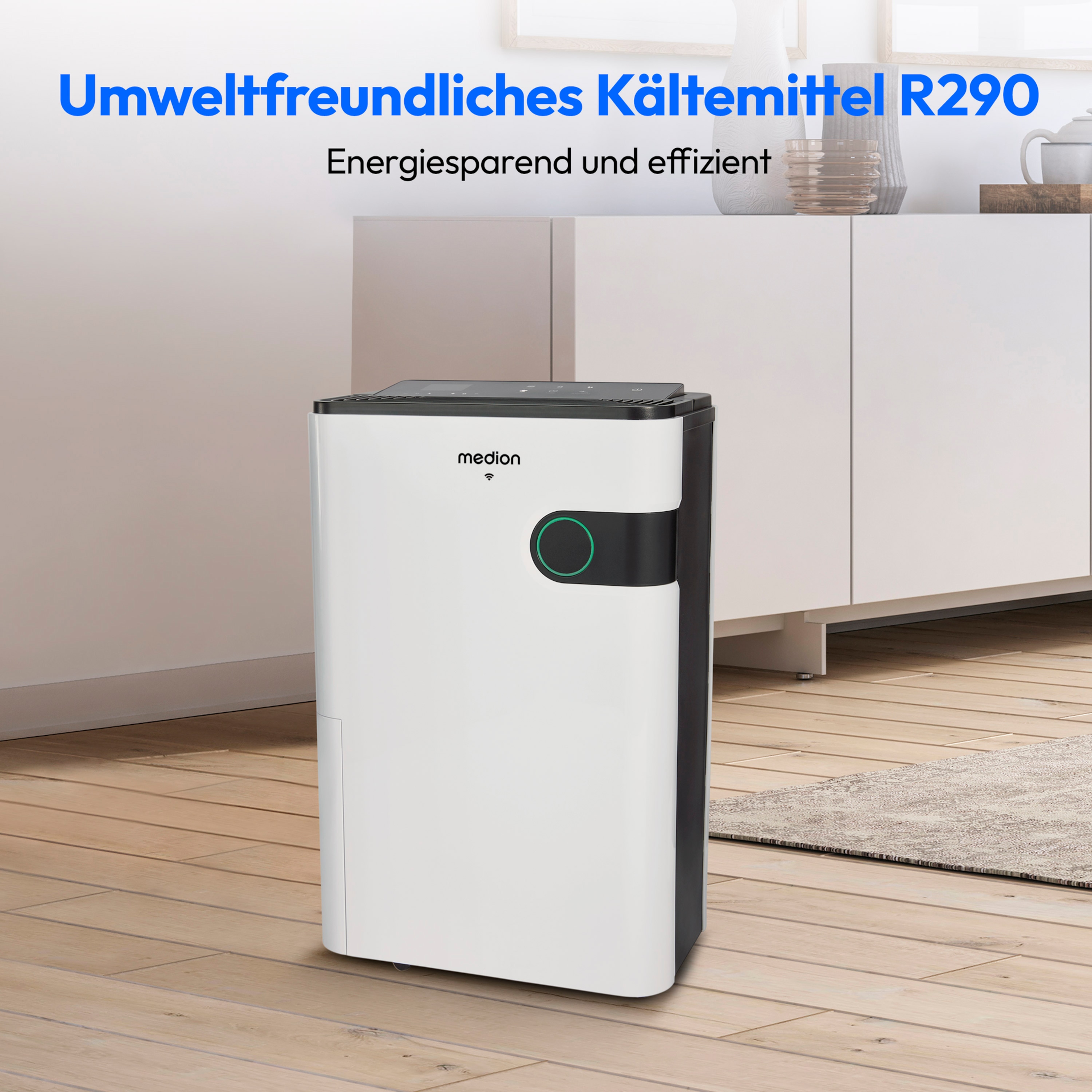 MEDION® Smarter Luftentfeuchter DH30 (MD12044), Steuerung per App, Leistung max. 280W, Volumen Wassertank ca. 5L, 2 Geschwindigkeitsstufen, Touch-Bedienung