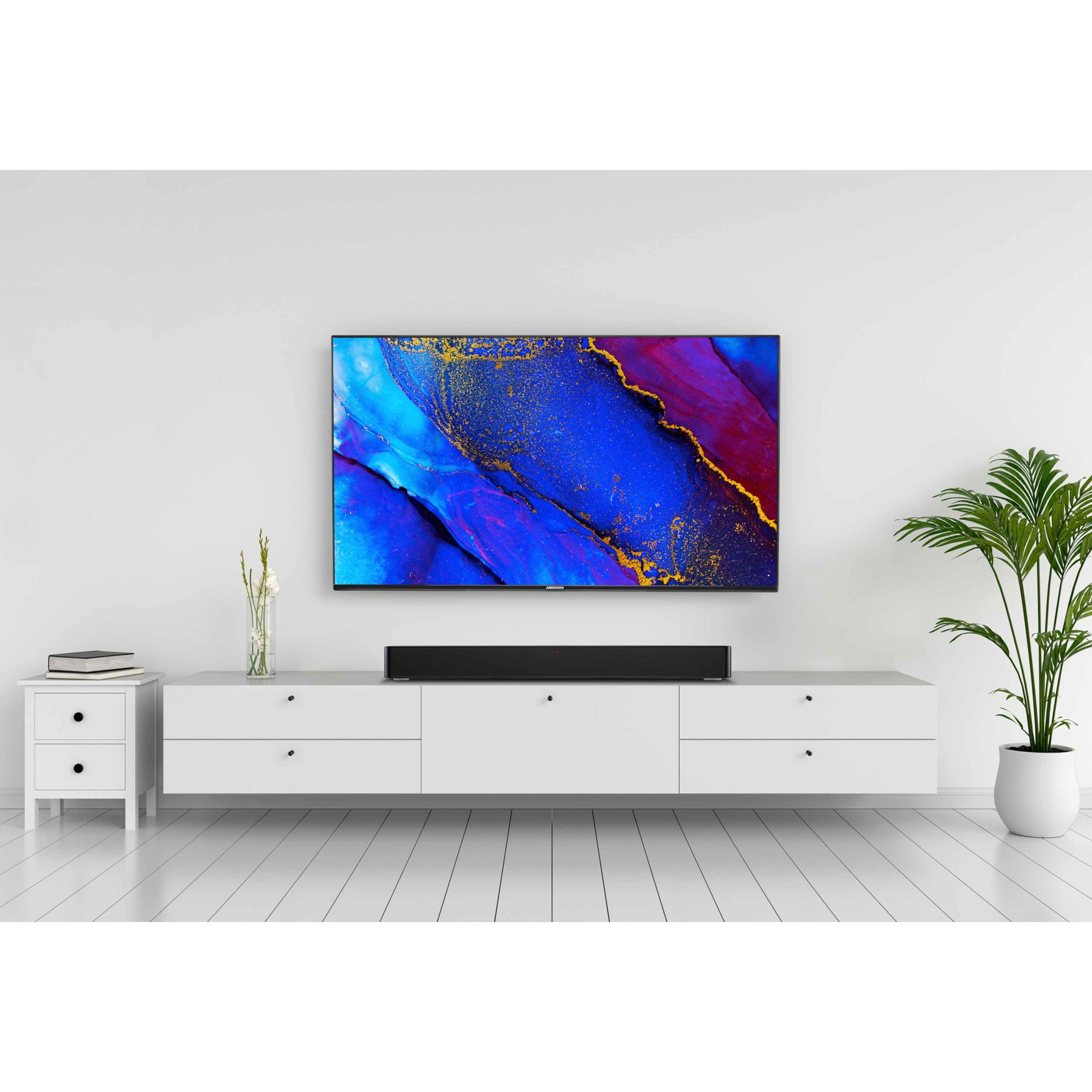 MEDION® LIFE® P61155 2.0 Soundbar, ideale Ergänzung zum TV bzw. Heimkino, kabellose Musikübertragung von Smartphone & Co via Bluetooth® 5.1, kompakte Soundbar mit Touch- & Fernbedienung