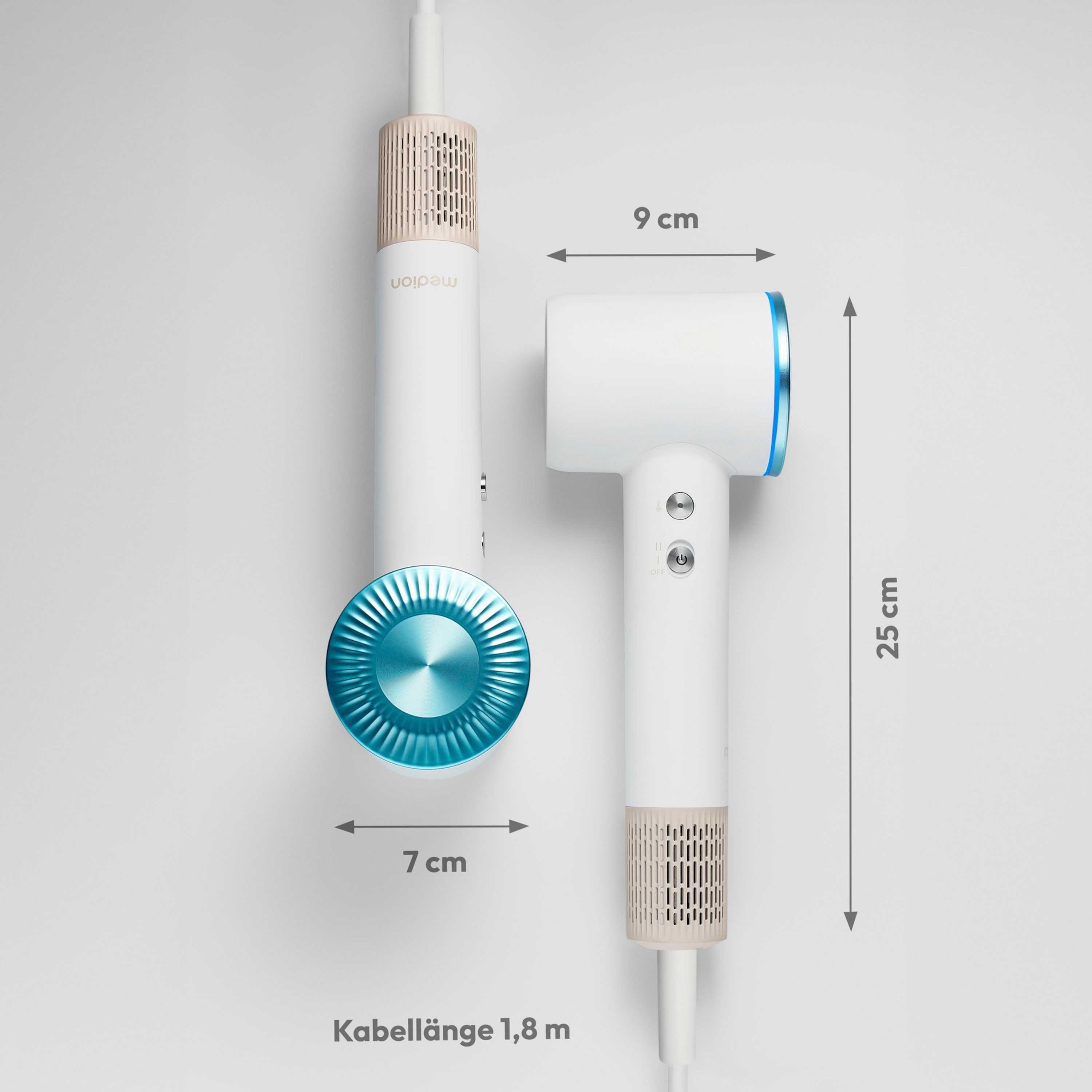 MEDION® LIFE HD1 Haartrockner mit Ionen-Technologie, 1.600 Watt, Selbstreinigungsfunktion, Magnetische Aufsätze: Stylingdüse und Diffusor, 3 Temperatur- und 2 Luftstromstufen
