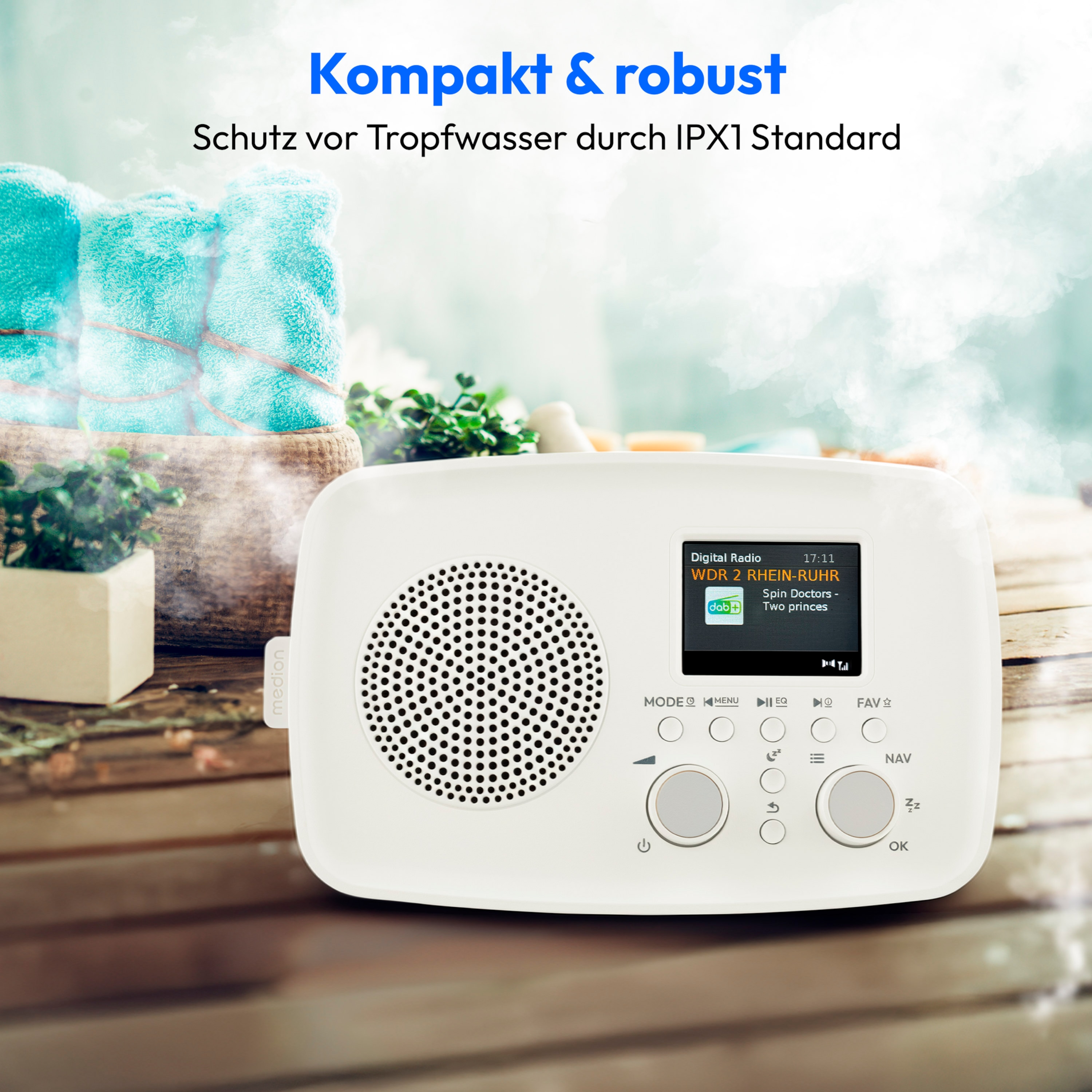 MEDION® LIFE DAB+ Radio DRE-1 (MD89288), Bluetooth® 5.3 wireless technology, ASA-Notfallwarnsystem, 2,4" (6,1 cm) TFT-Farbdisplay, 5 W RMS