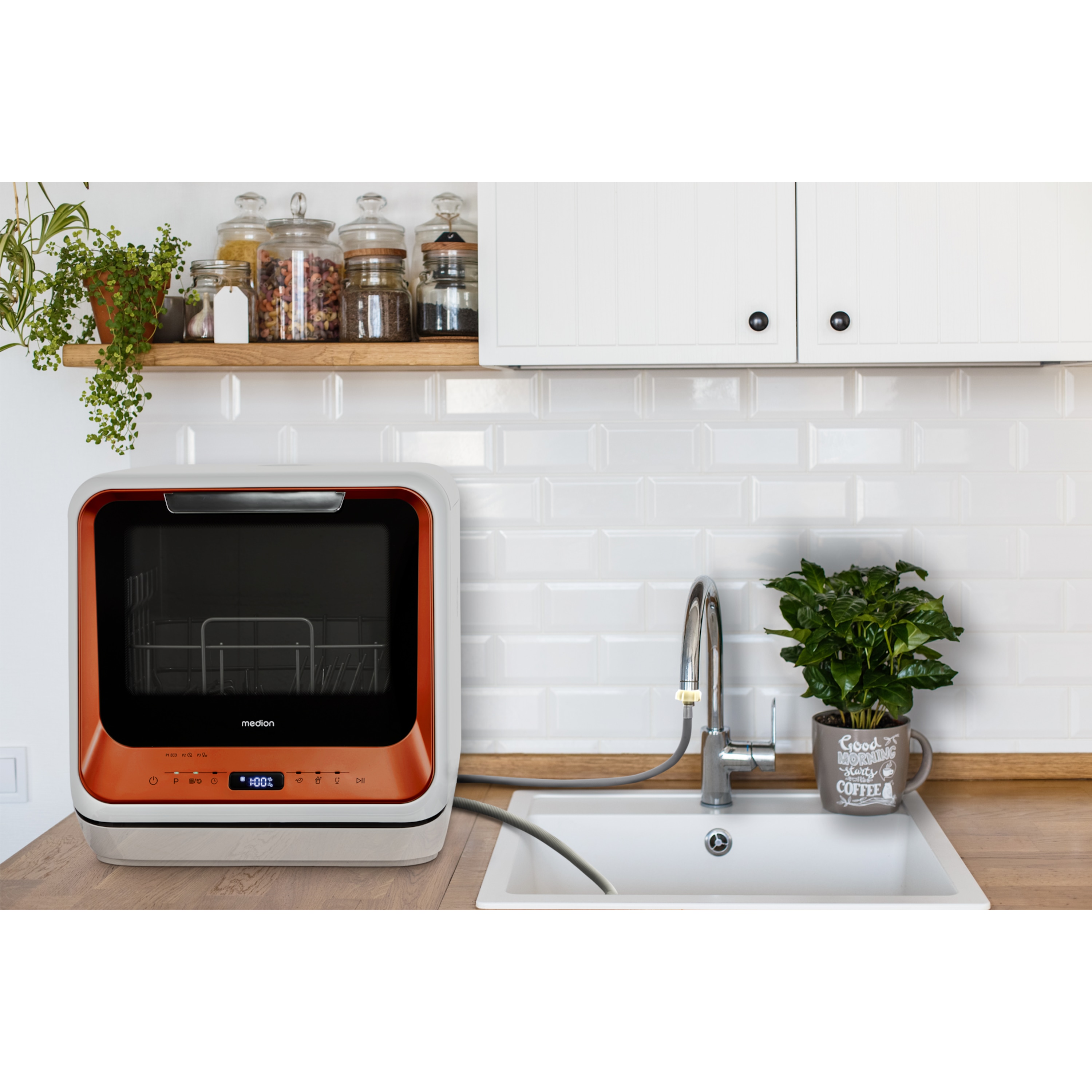 MEDION® LIFE® Mini-Geschirrspüler DWT20 (MD37763), für 2 Gedecke, 6 Reinigungsprogramme, Startzeitvorwahl