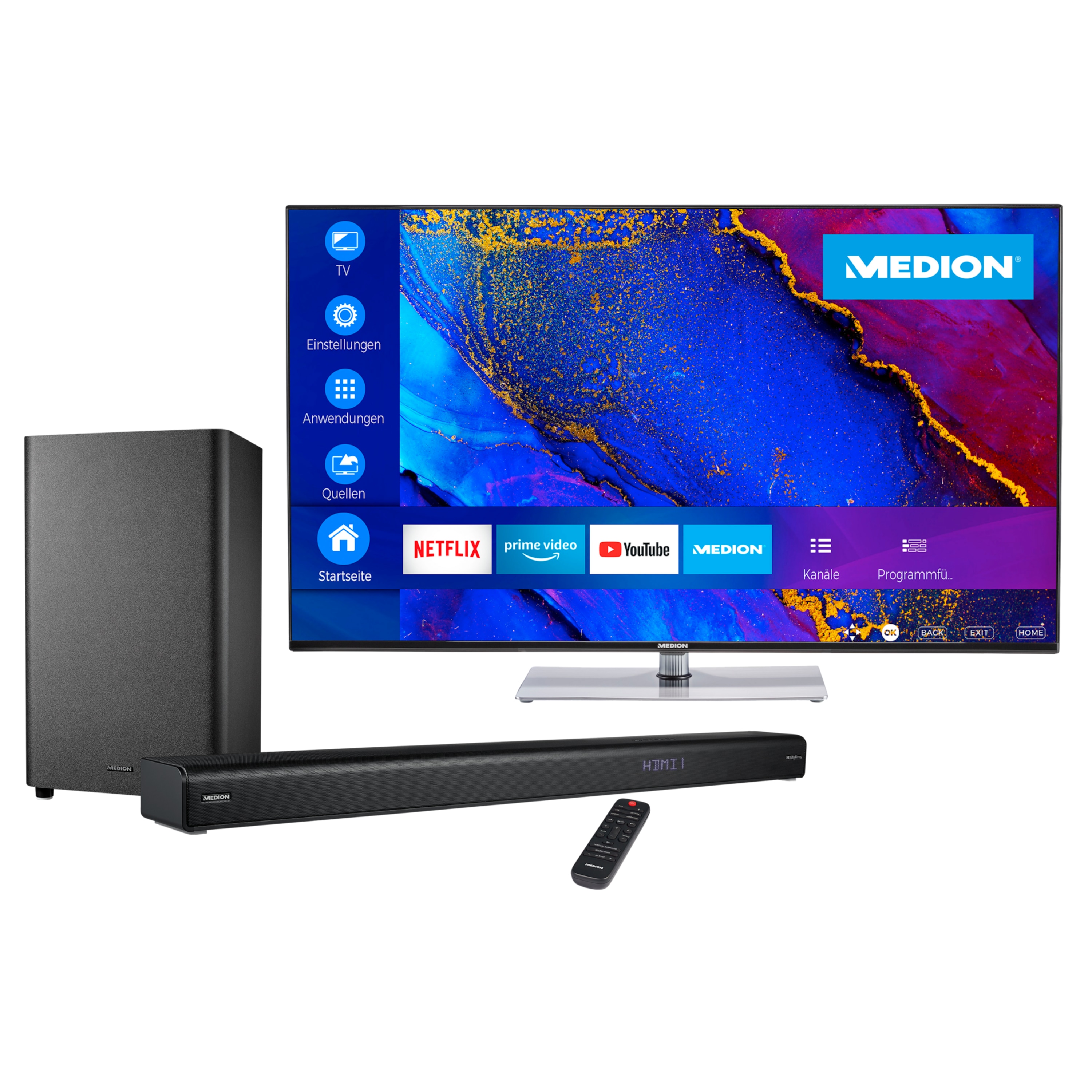 MEDION® LIFE® X15099 (MD 32044) LCD Smart-TV, 125,7 cm (50'') Ultra HD + MEDION® LIFE® P61155 2.0 Soundbar - ARTIKELSET