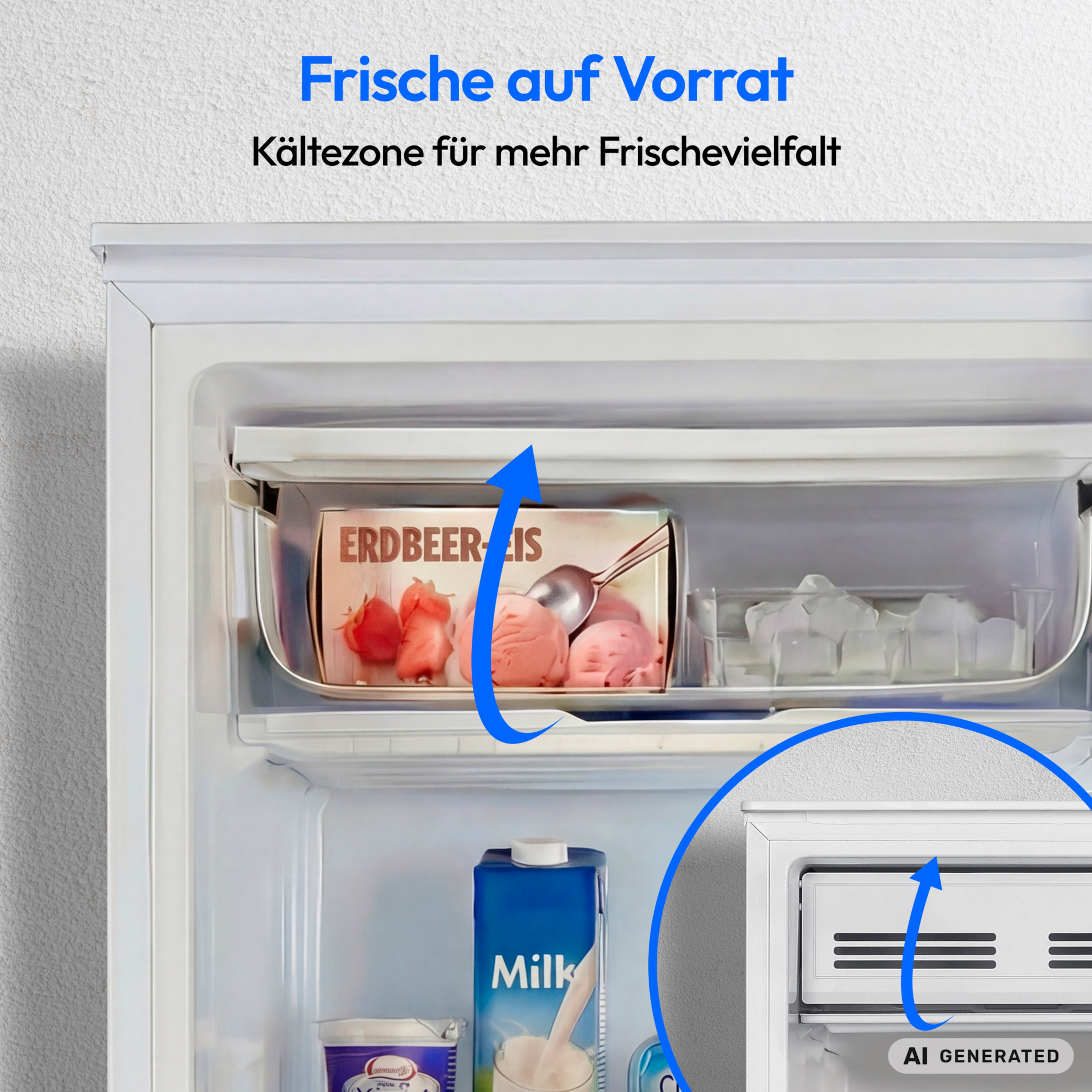 MEDION® LIFE Kühlschrank mit Eiswürfelfach MD 370033, 90 L Gesamt-Nutzinhalt (Kühlteil 80 L & Eiswürfelfach 10 L), wechselbarer Türanschlag, geringer Geräuschpegel