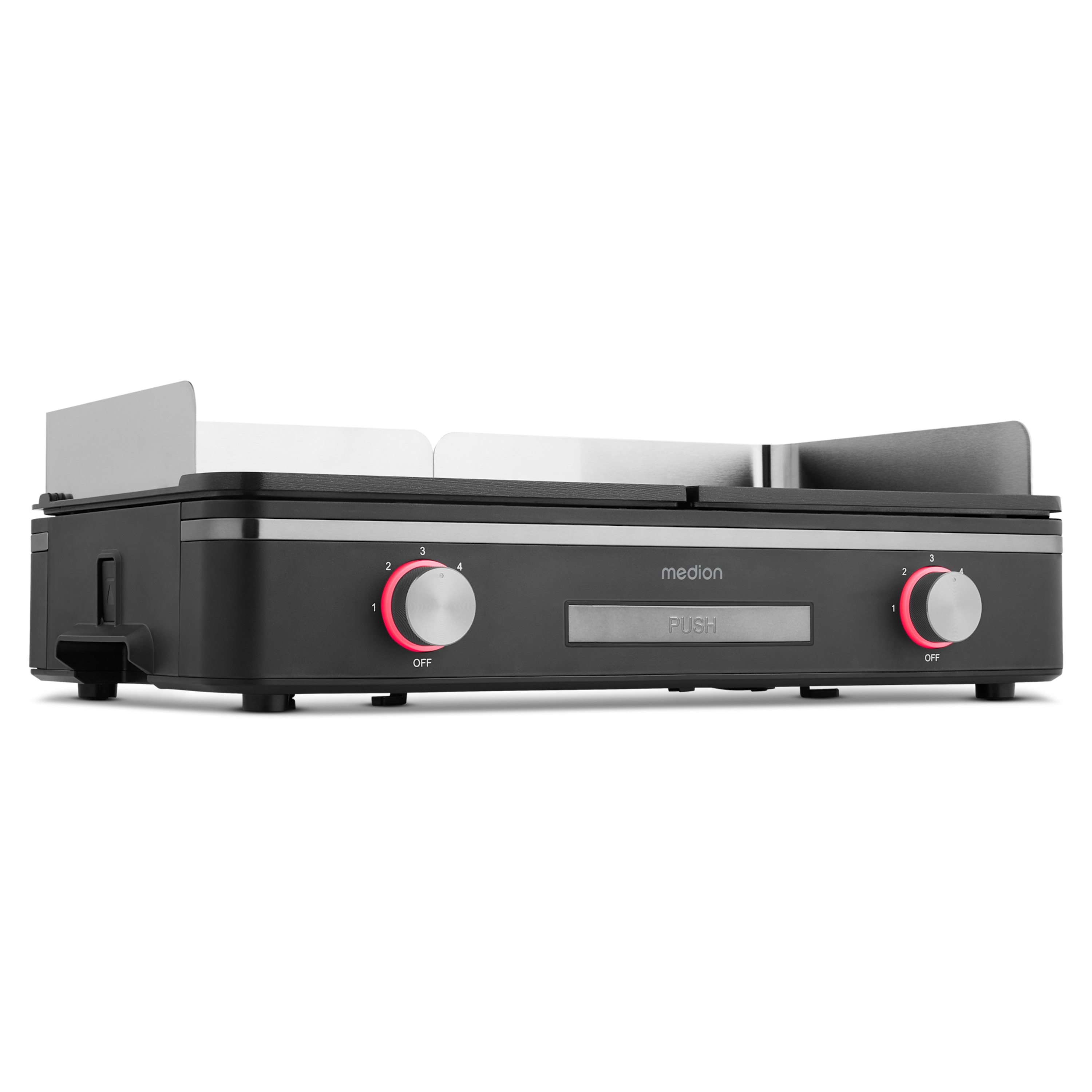 MEDION® LIFE Tischgrill mit Dual-Zonen-System (MD12027), 2,400 Watt, 2 abnehmbare Platten, LED-Statusanzeige (weiß, rot, grün), IPX4-Schutz